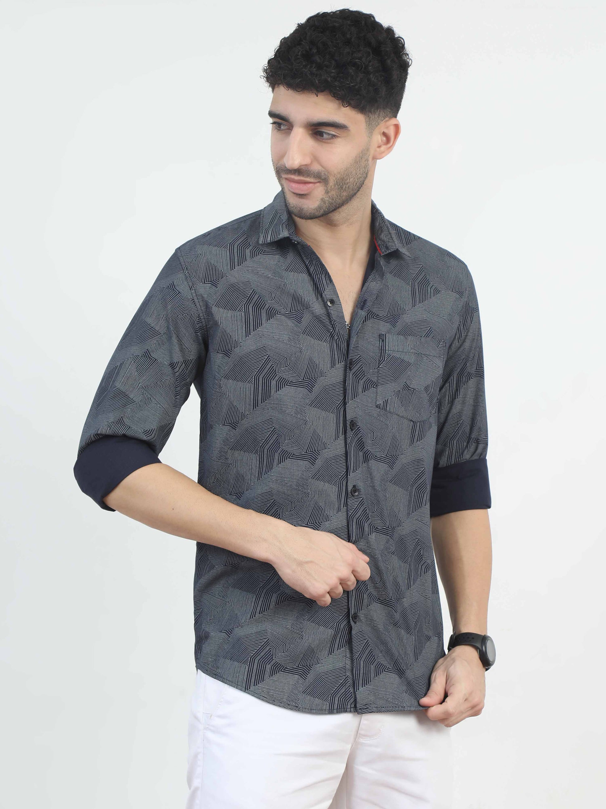 Abstract grey printed shirt for men