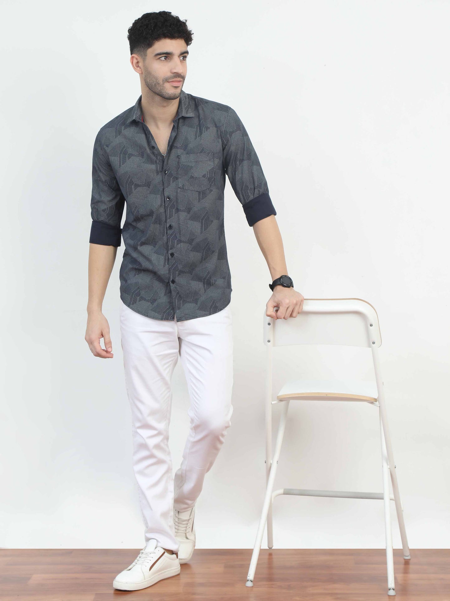 Abstract grey printed shirt for men