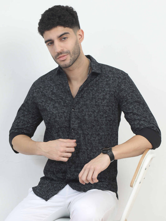 Asymmetric printed Black Shirt for men