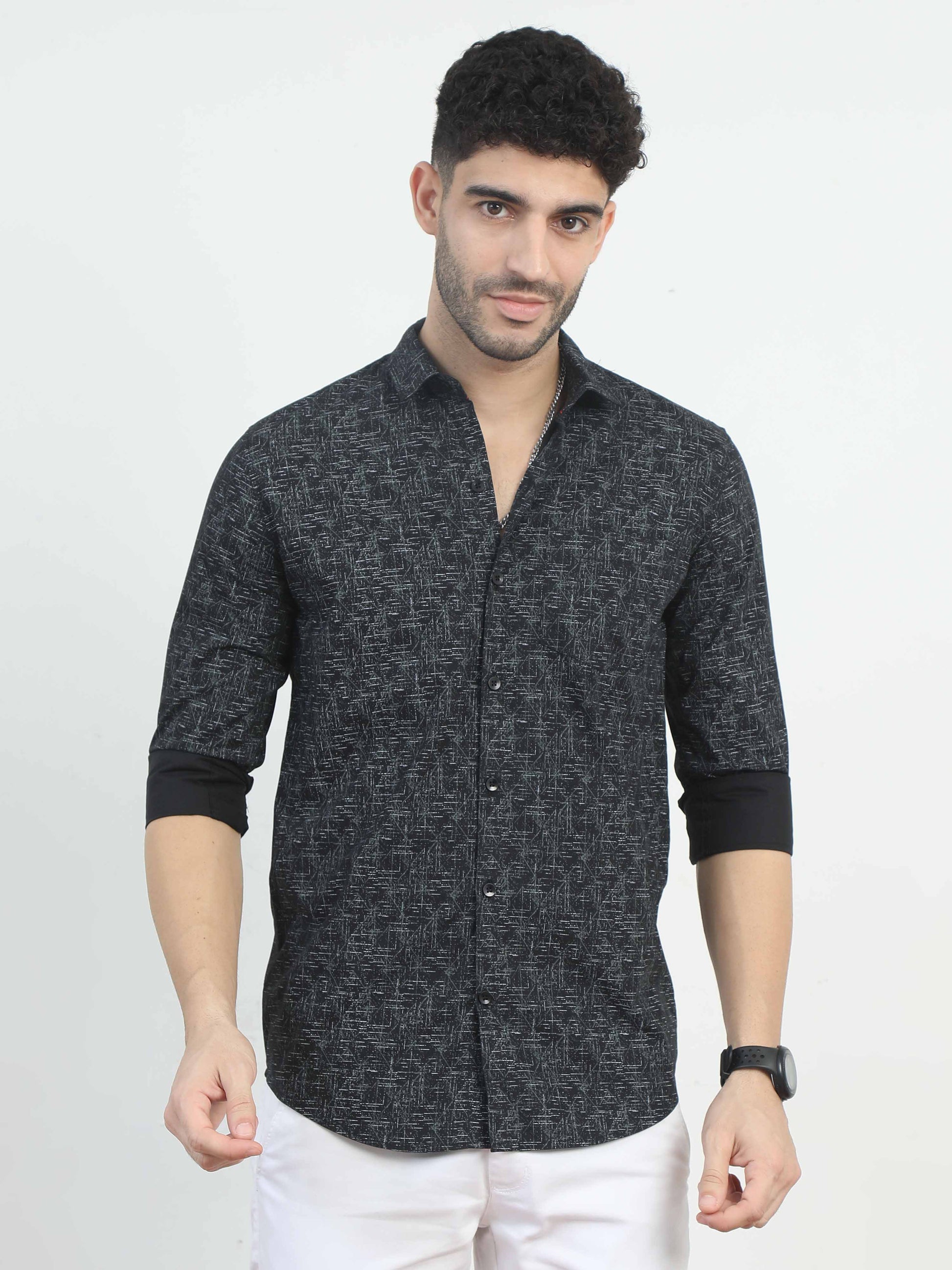 Asymmetric printed Black Shirt for men