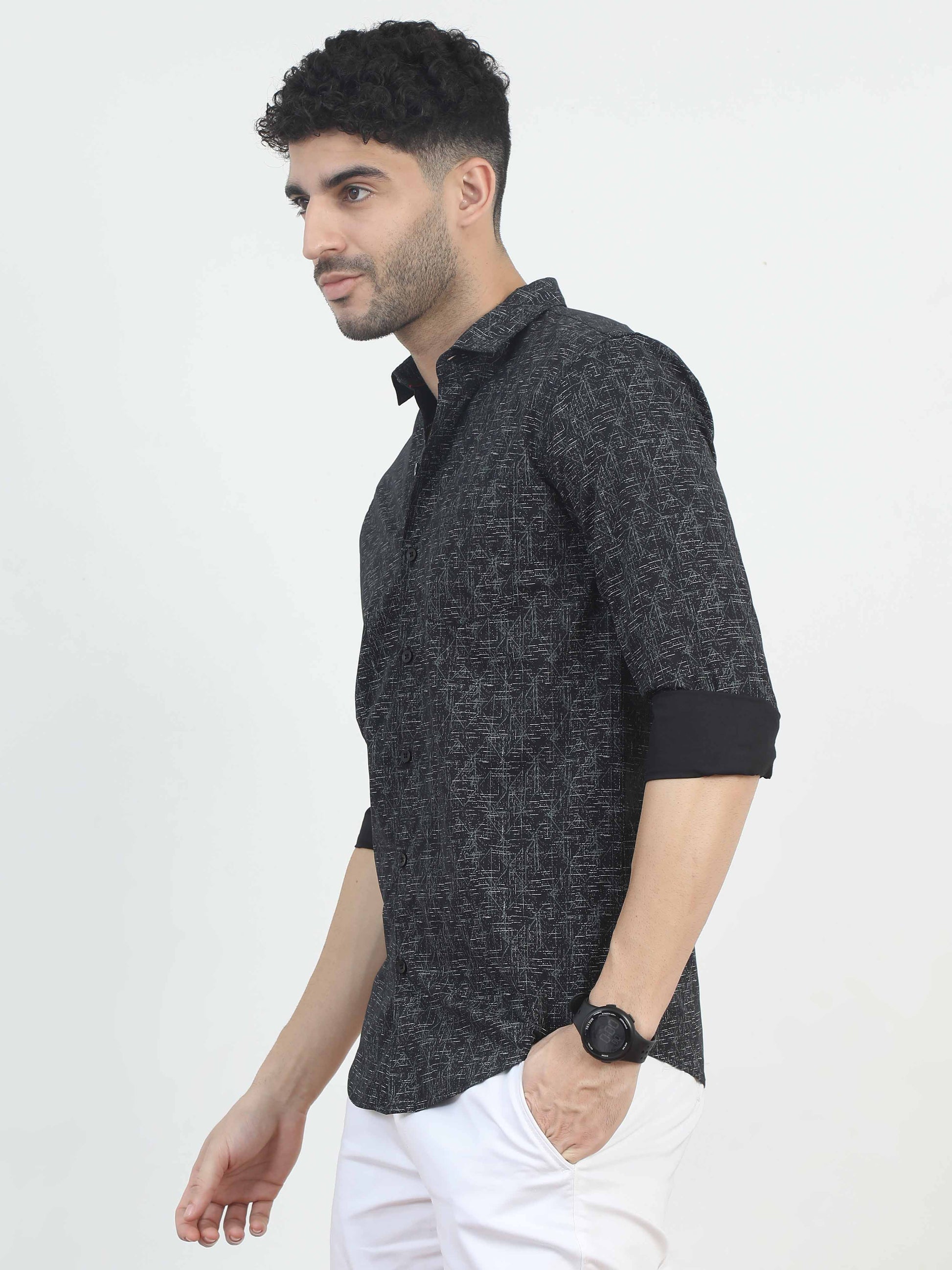 Asymmetric printed Black Shirt for men