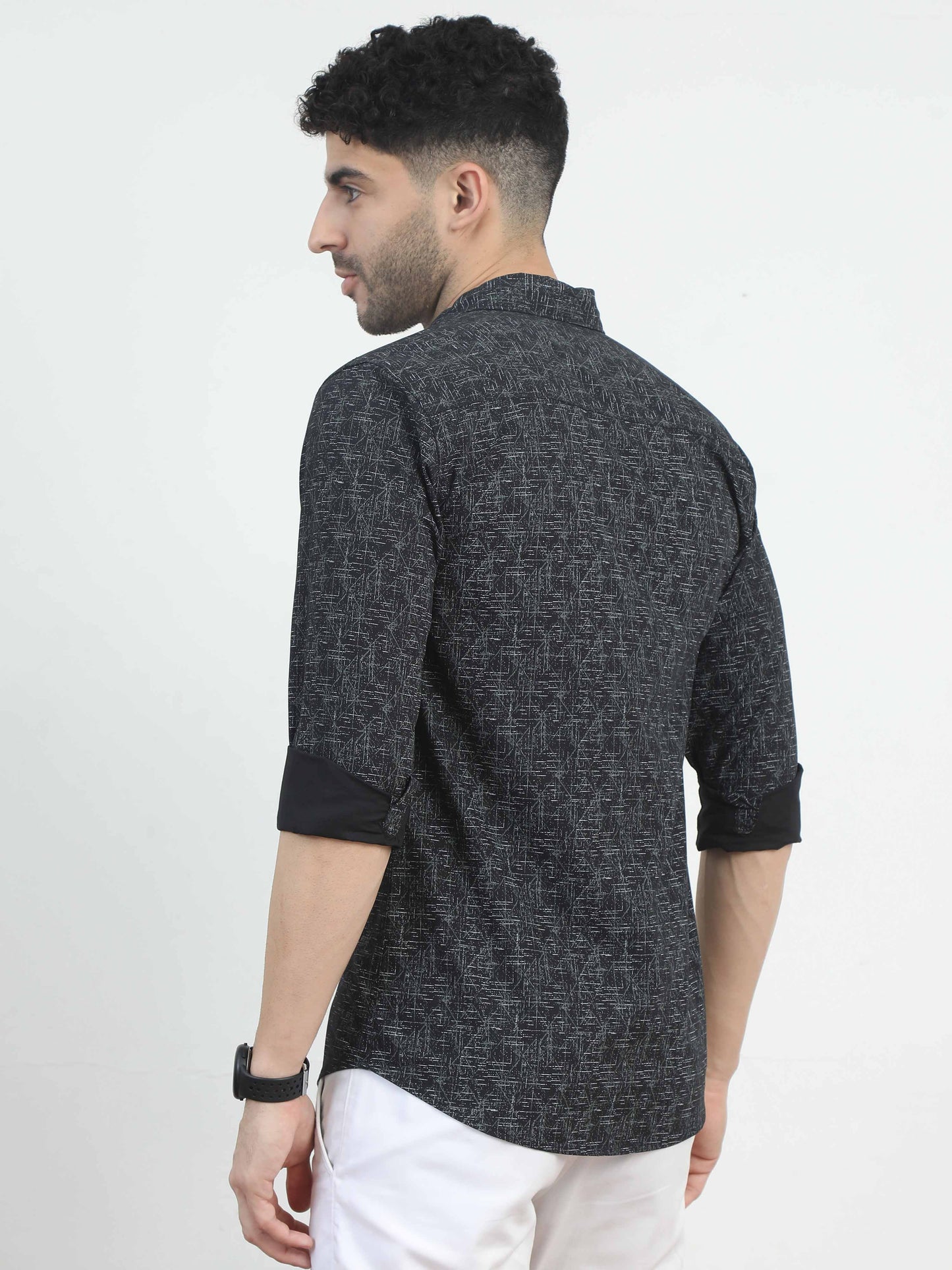 Asymmetric printed Black Shirt for men