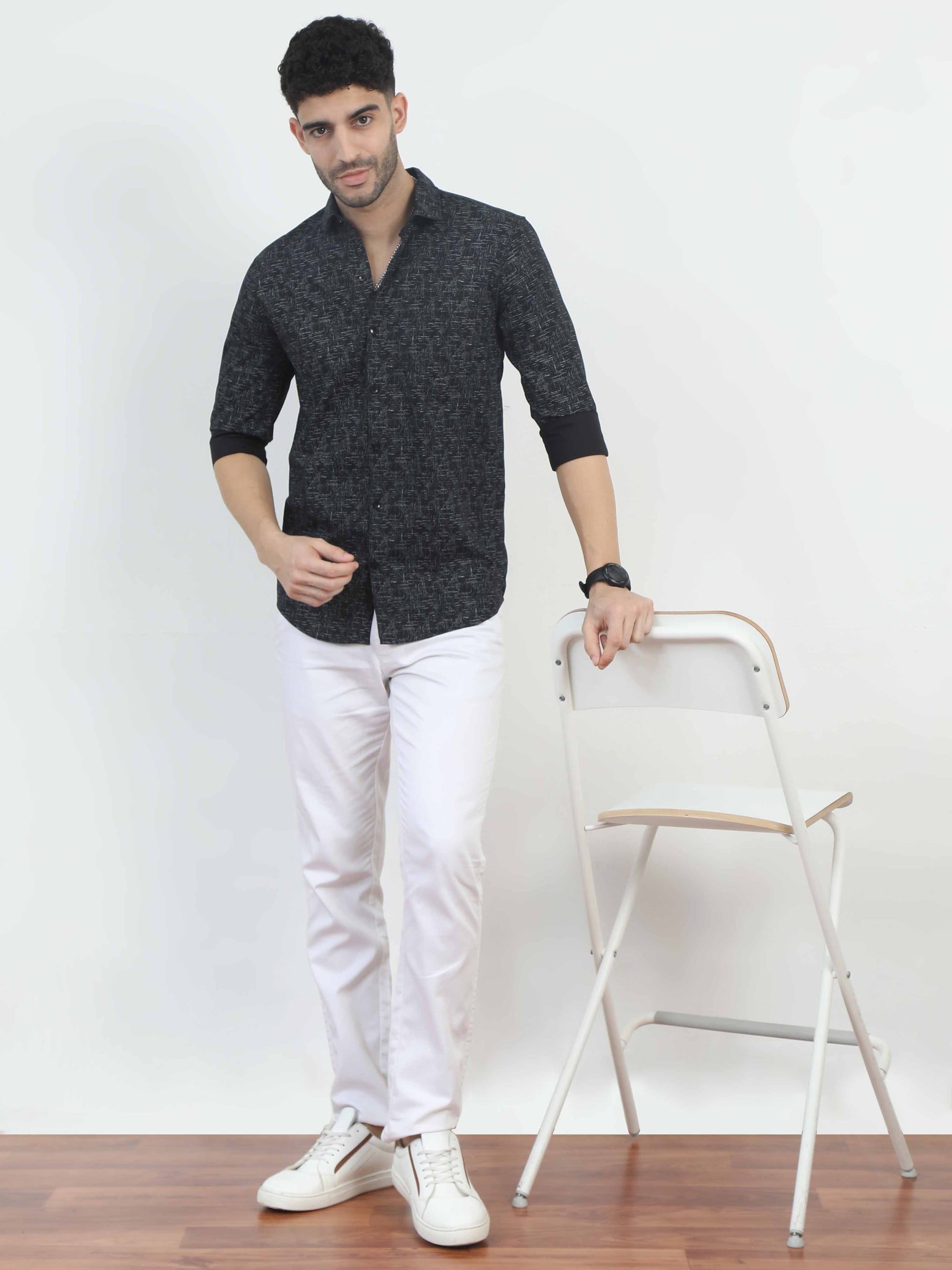 Asymmetric printed Black Shirt for men