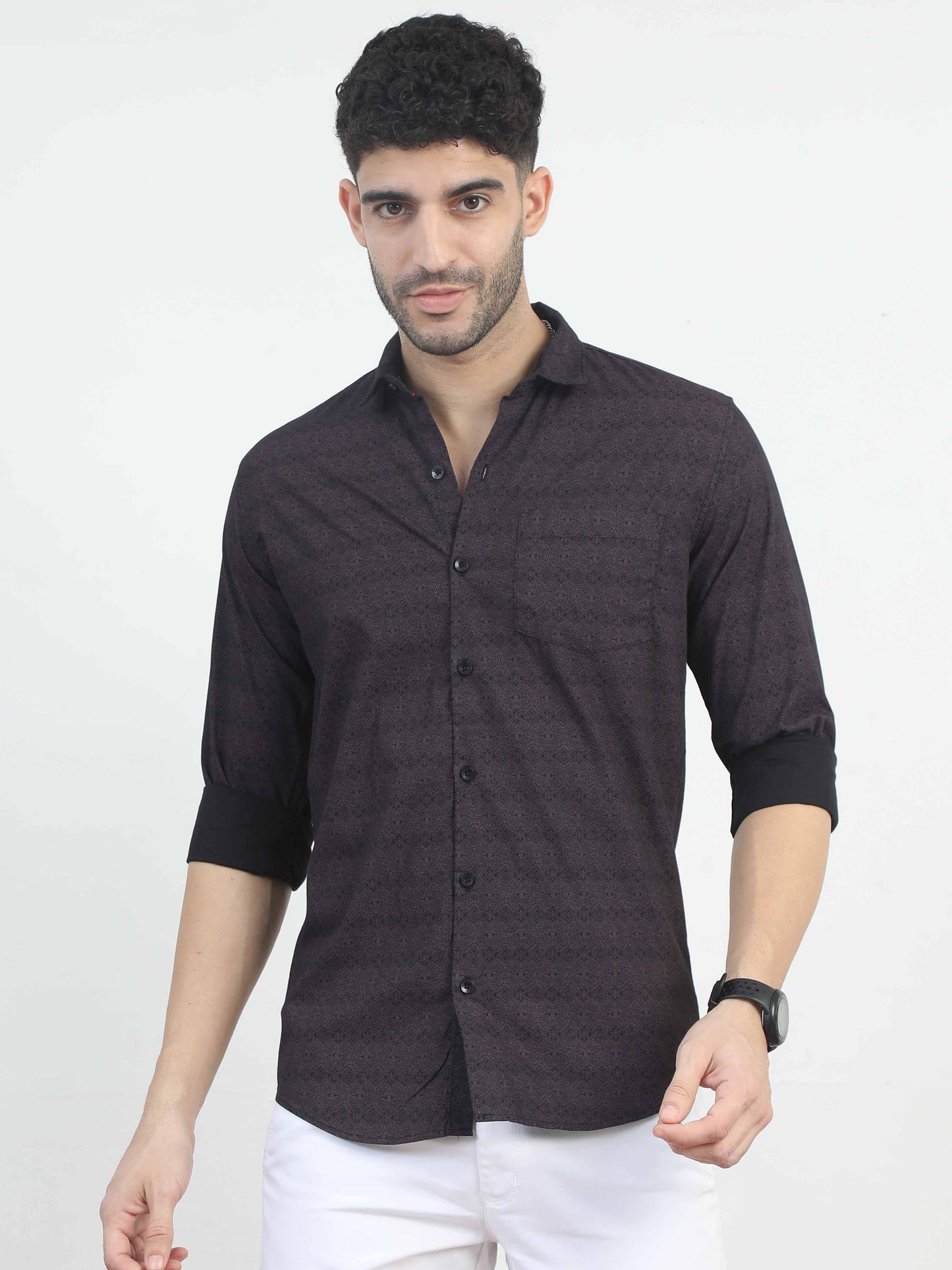 Dark Grey Herringbone Design Printed Shirt for men