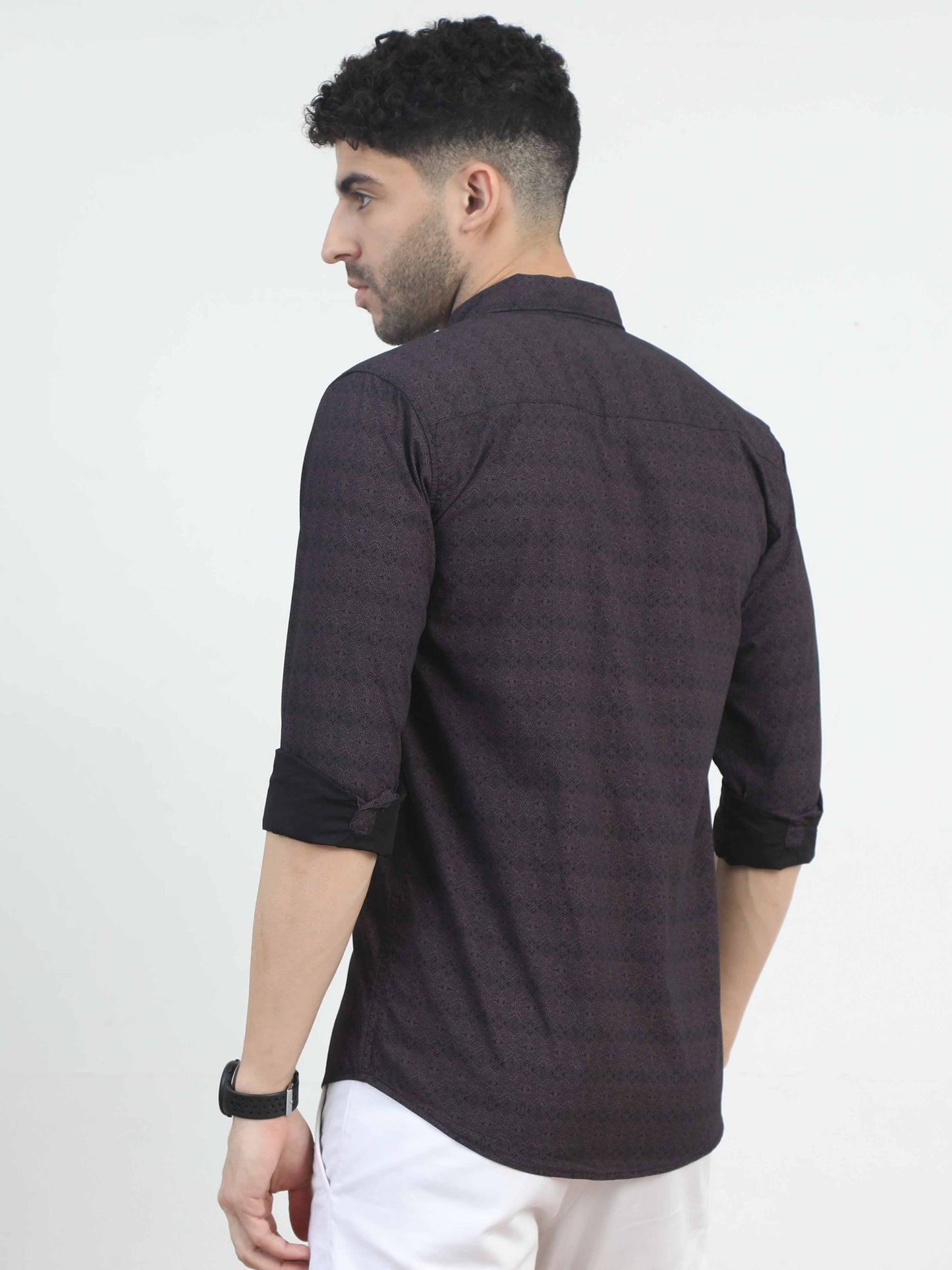 Dark Grey Herringbone Design Printed Shirt for men