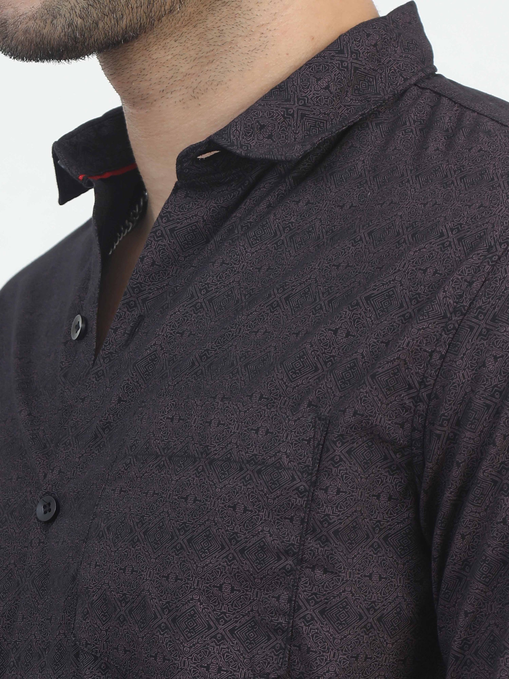 Dark Grey Herringbone Design Printed Shirt for men