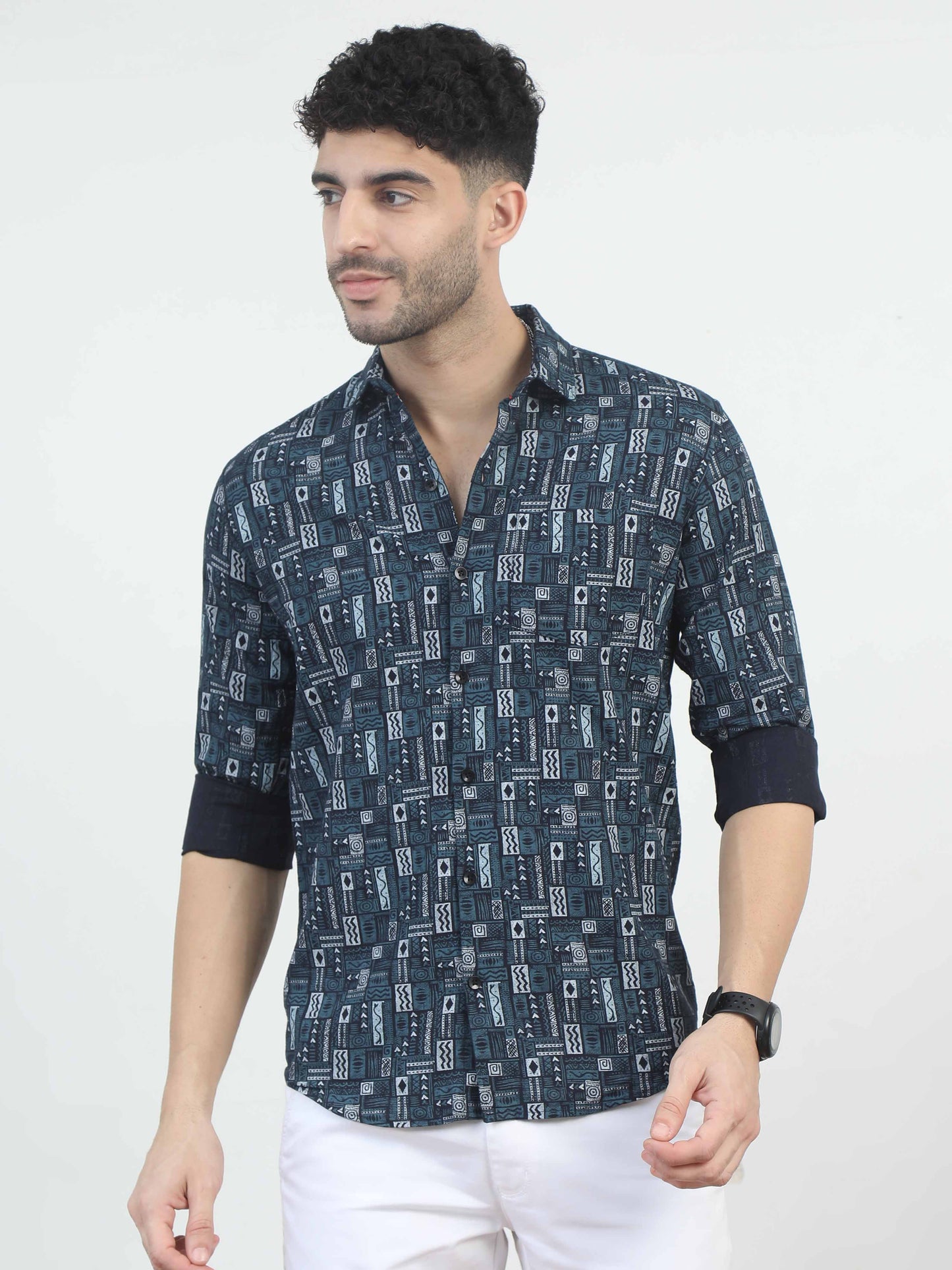 Rectangle blue cotton shirt for men