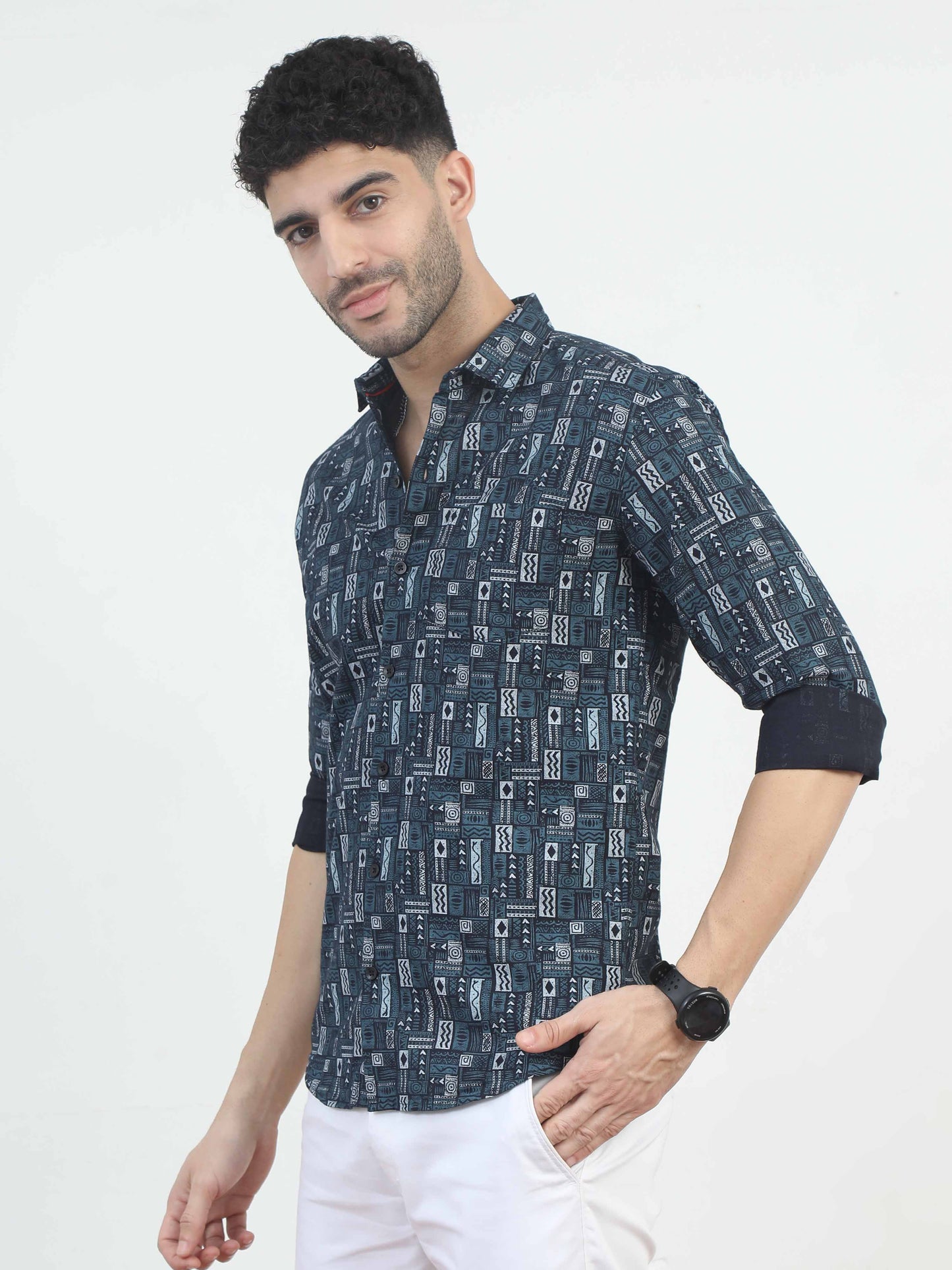 Rectangle blue cotton shirt for men