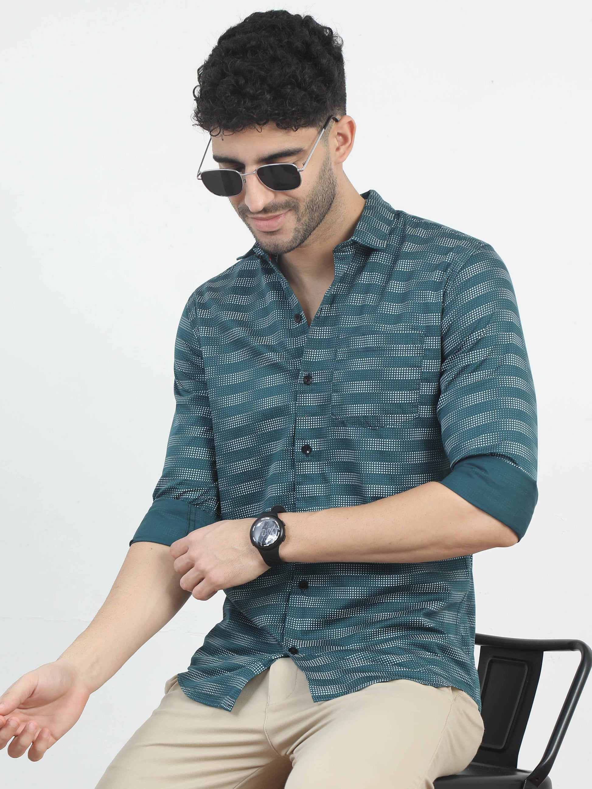 Teal Stripes cotton printed shirts for men