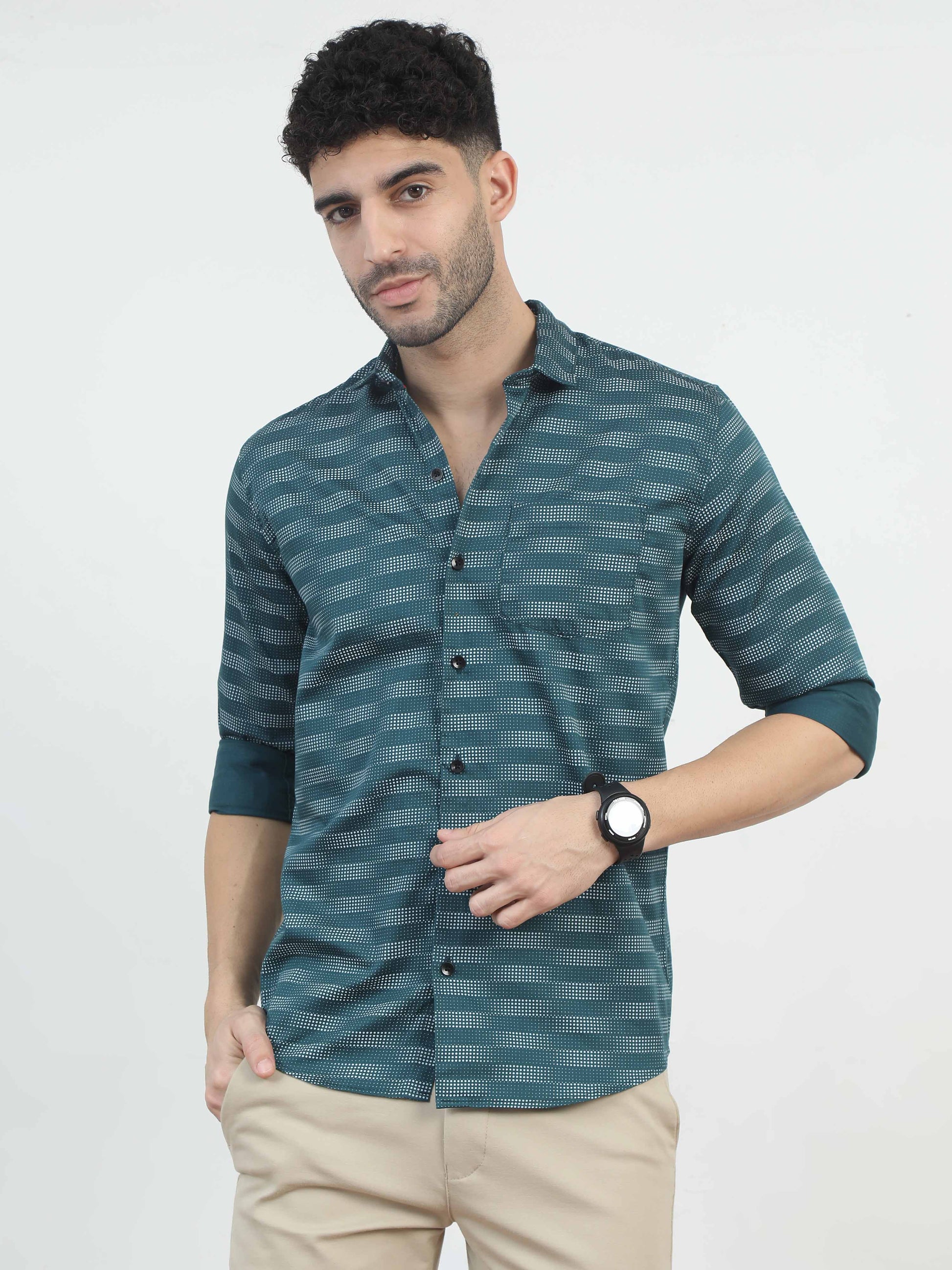 Teal Stripes cotton printed shirts for men