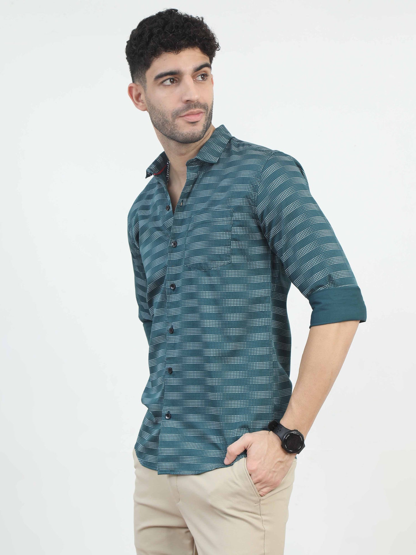 Teal Stripes cotton printed shirts for men