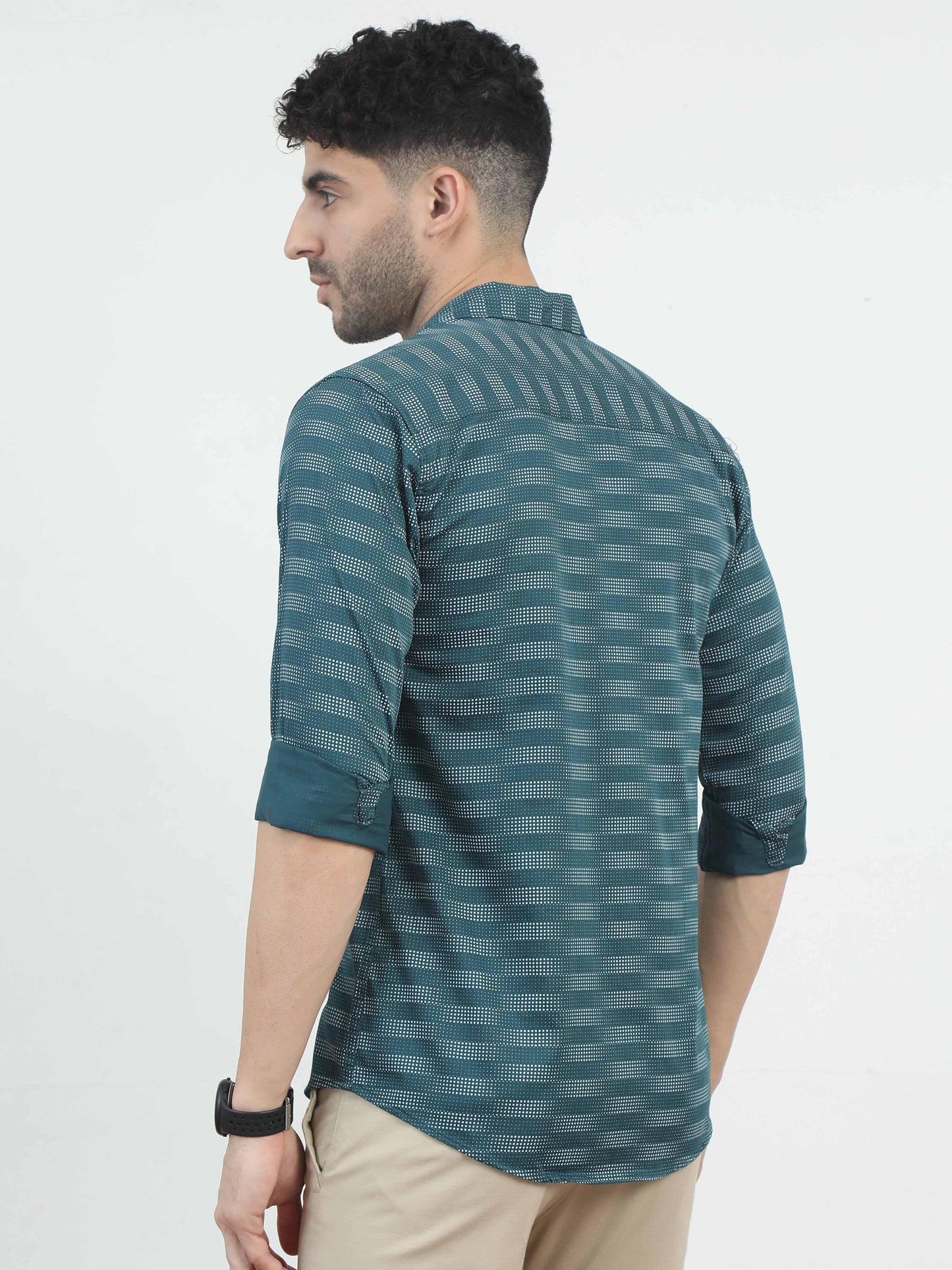 Teal Stripes cotton printed shirts for men