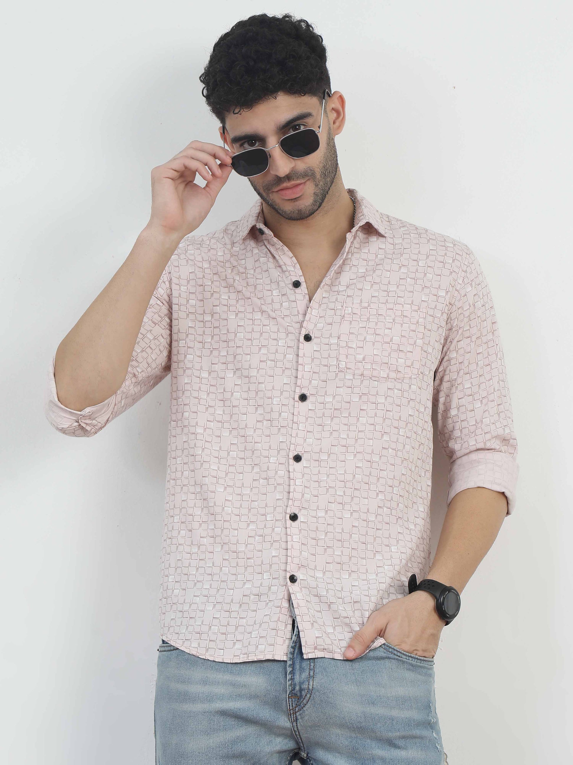  Box Bubble pink printed shirt for men