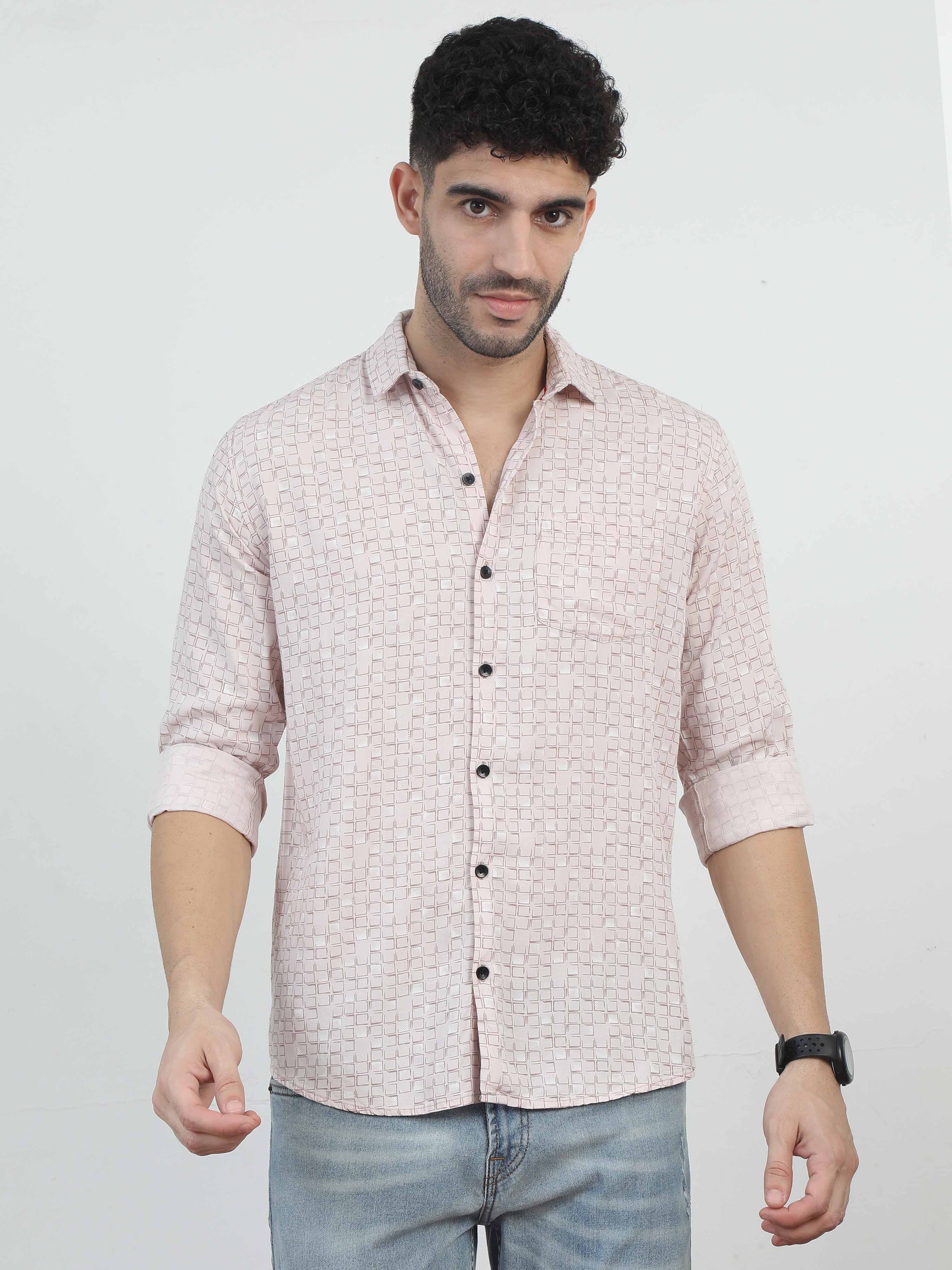  Box Bubble pink printed shirt for men