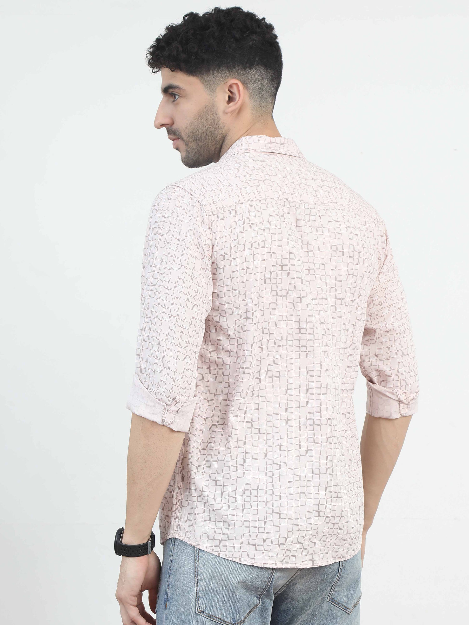  Box Bubble pink printed shirt for men