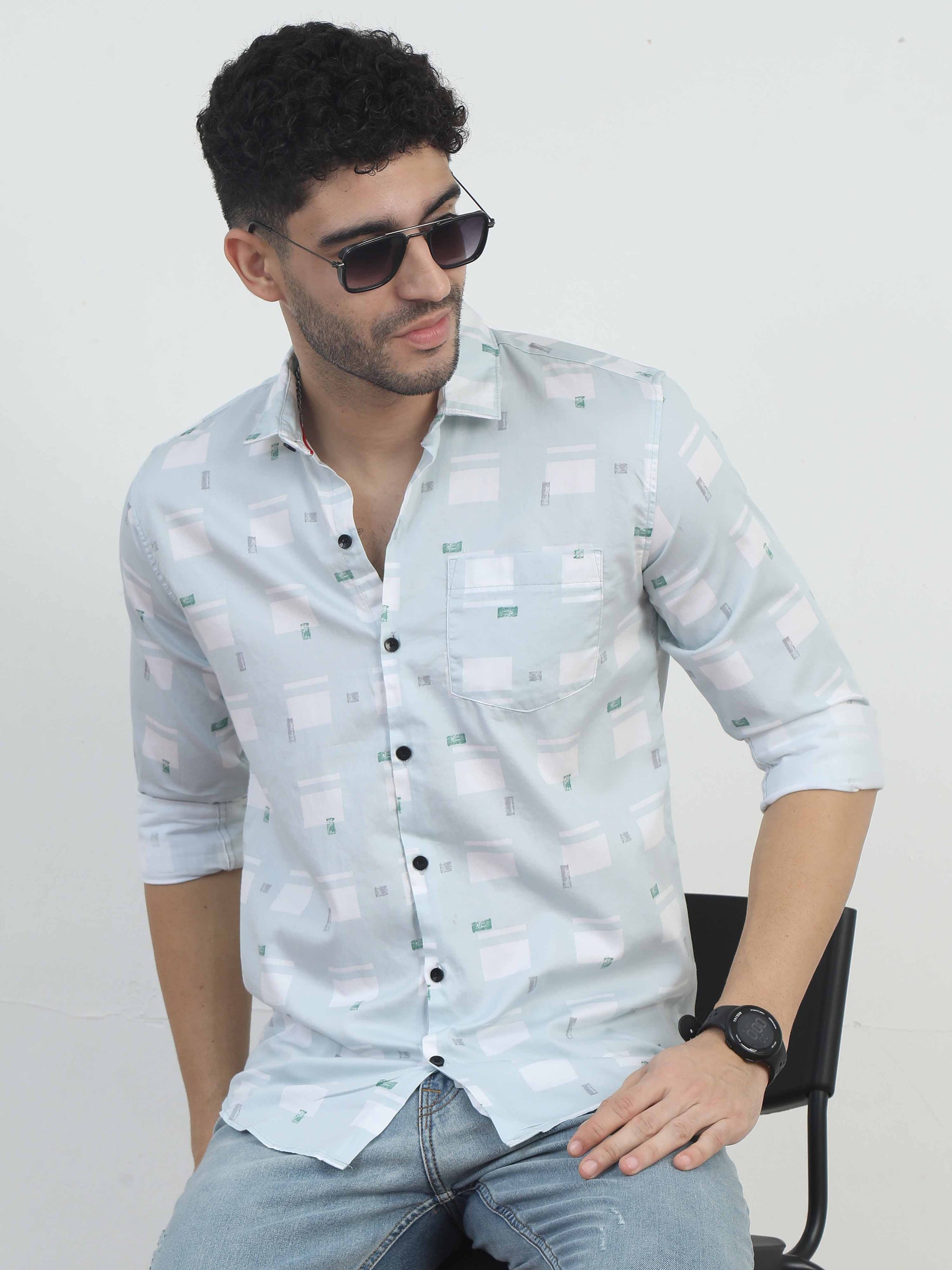  Box Design Printed Pale Blue Shirt for men