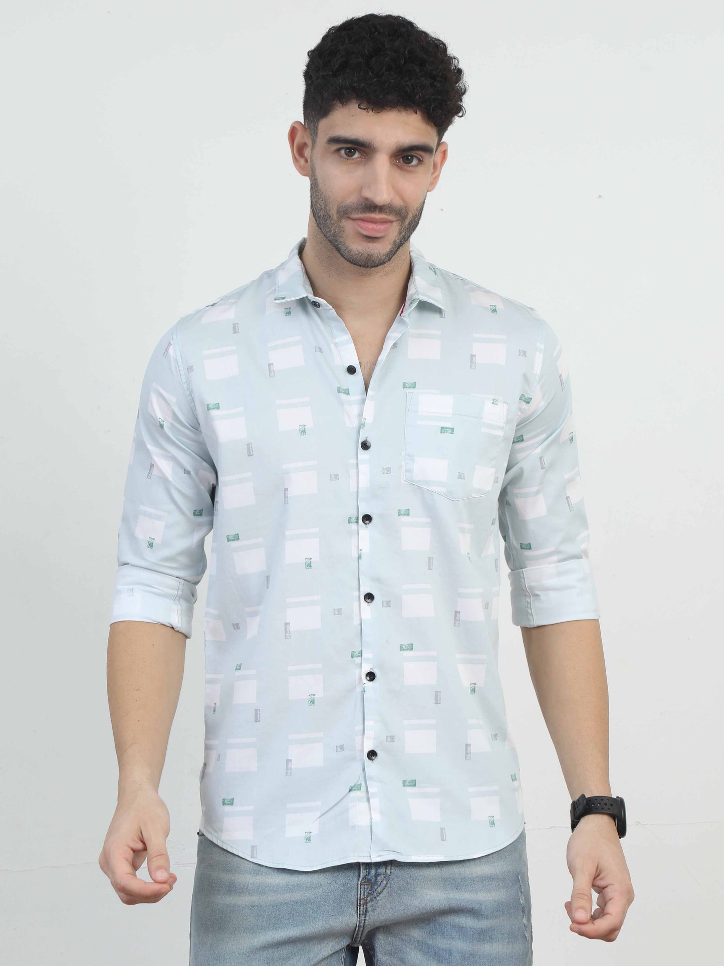  Box Design Printed Pale Blue Shirt for men