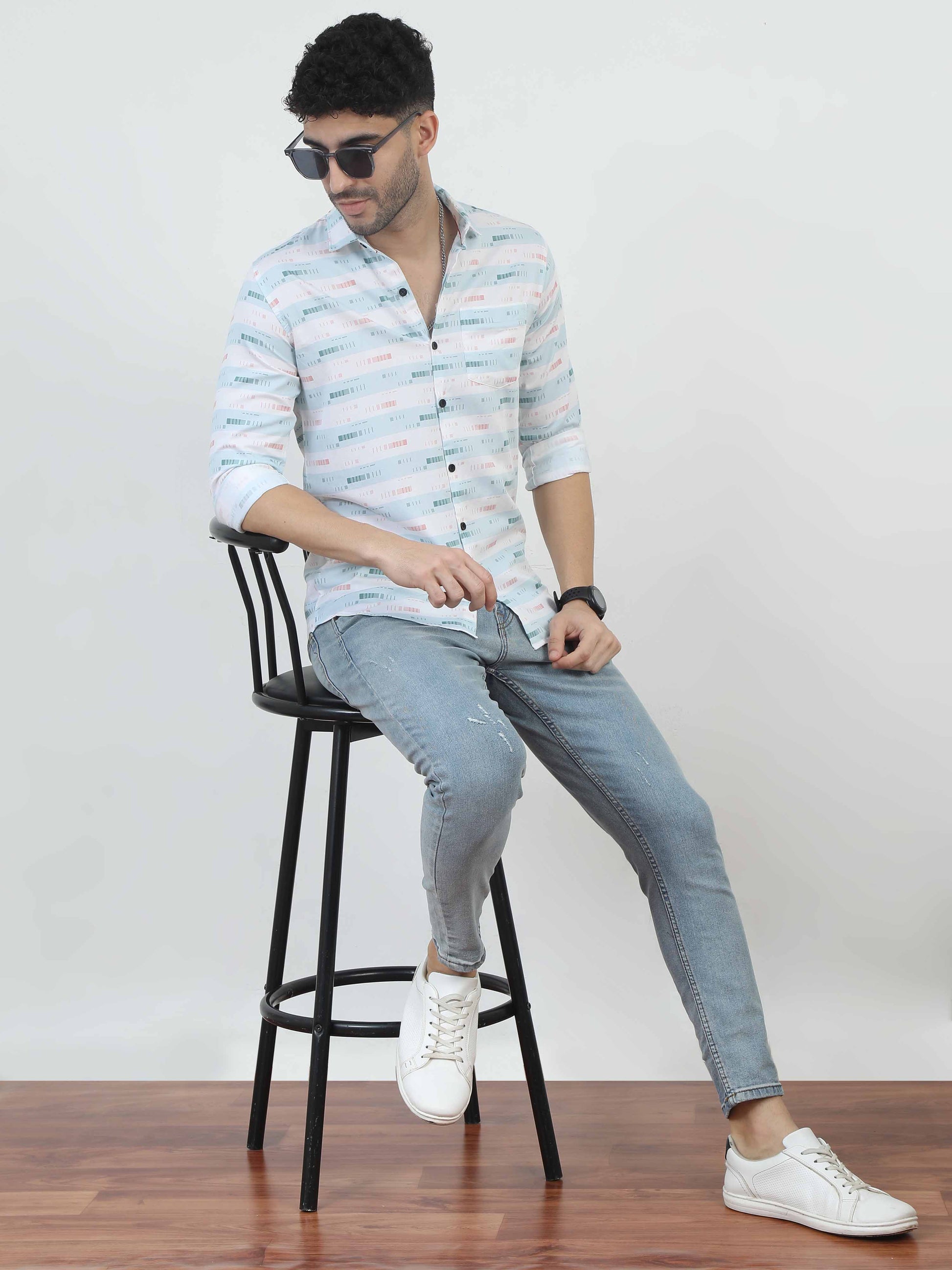 Light  Blue Striped Shirt for men