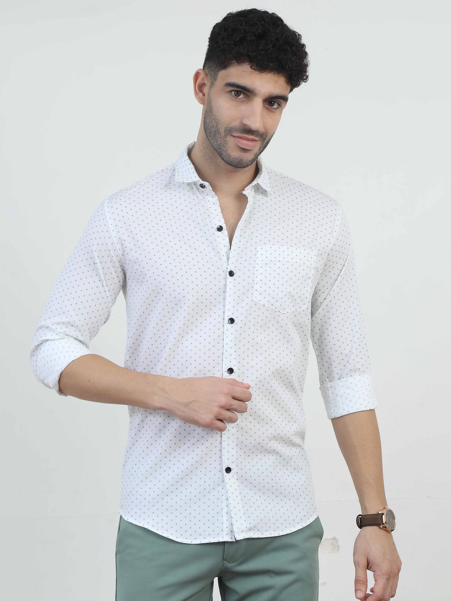 white dotted shirt for men