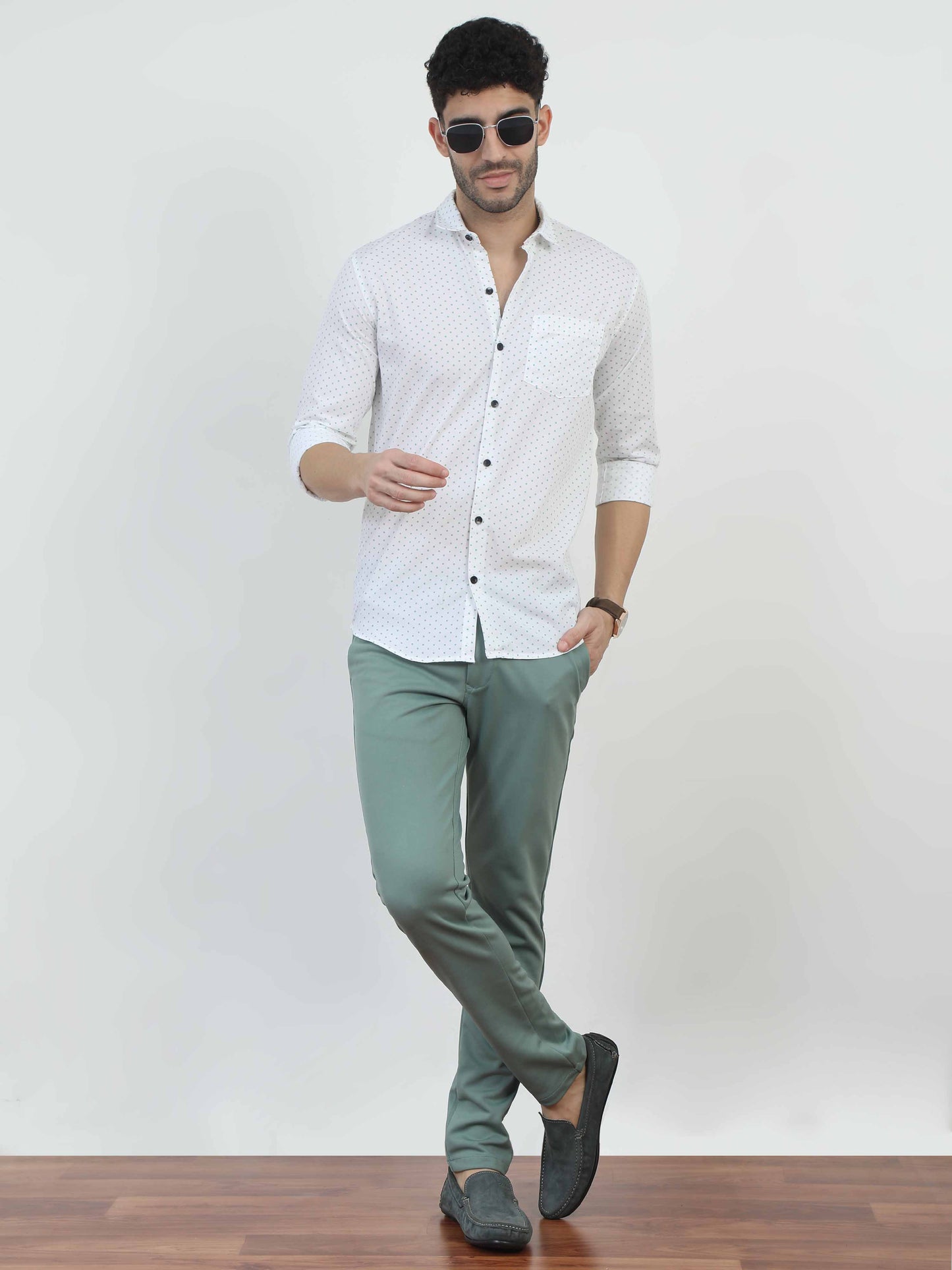 white dotted shirt for men