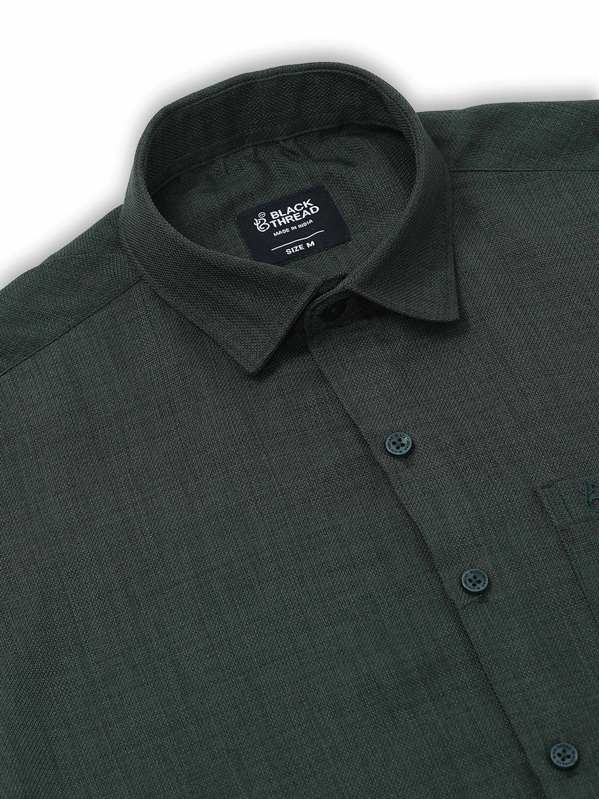 Men’s Dark Green Pure Linen Shirt by Black Thread