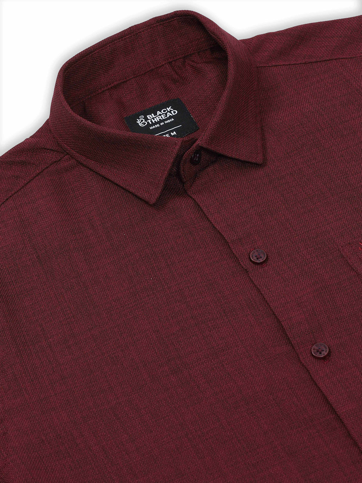 Men’s Maroon Pure Linen Shirt by Black Thread