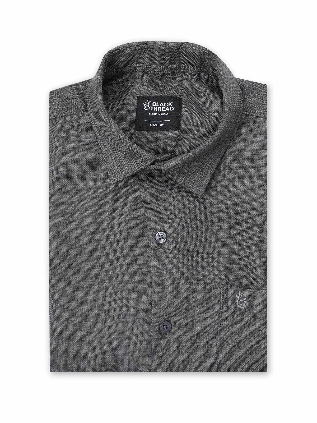 Men’s Charcoal Grey Pure Linen Shirt by Black Thread