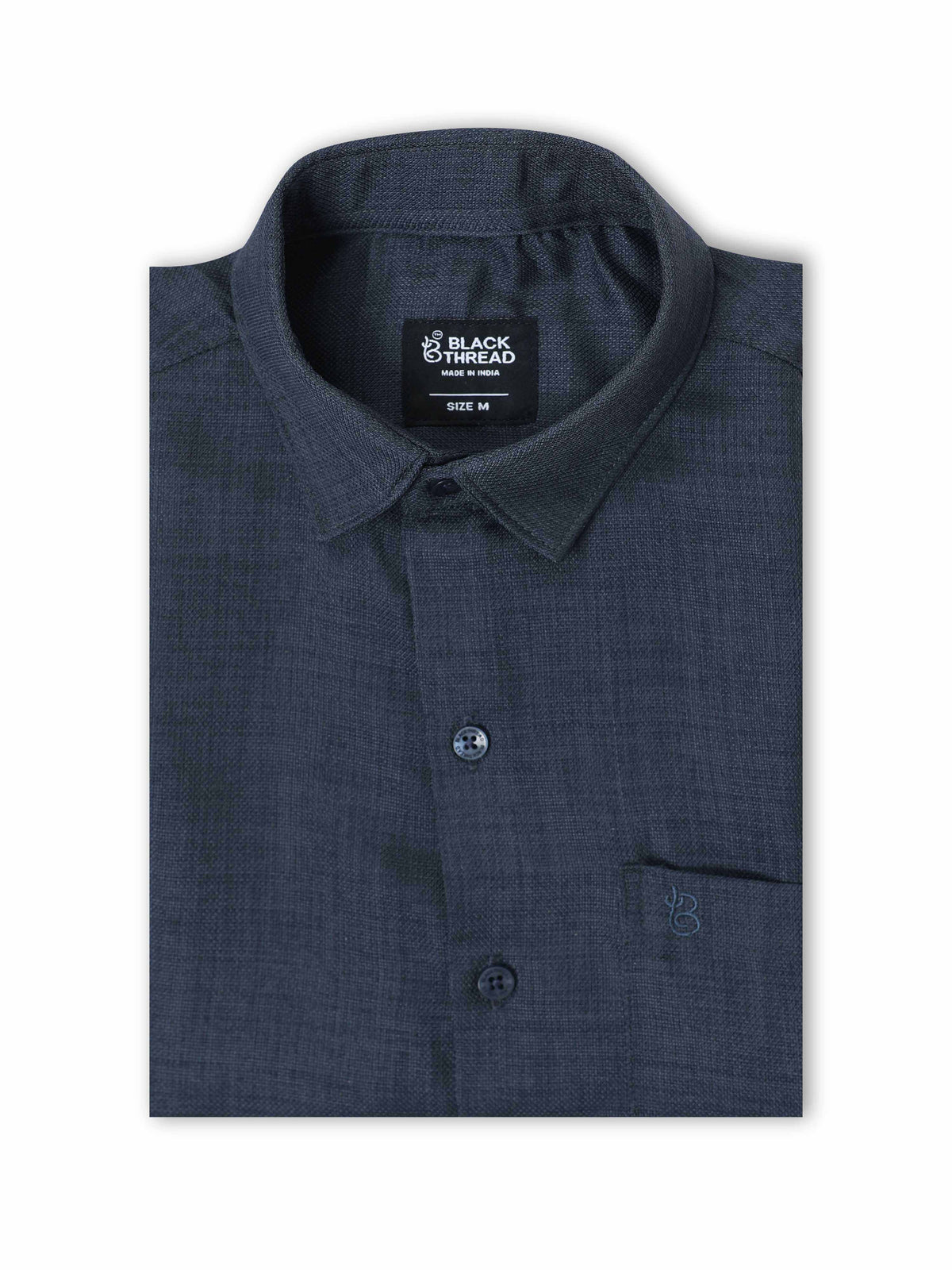 Men’s Navy Blue Pure Linen Shirt by Black Thread
