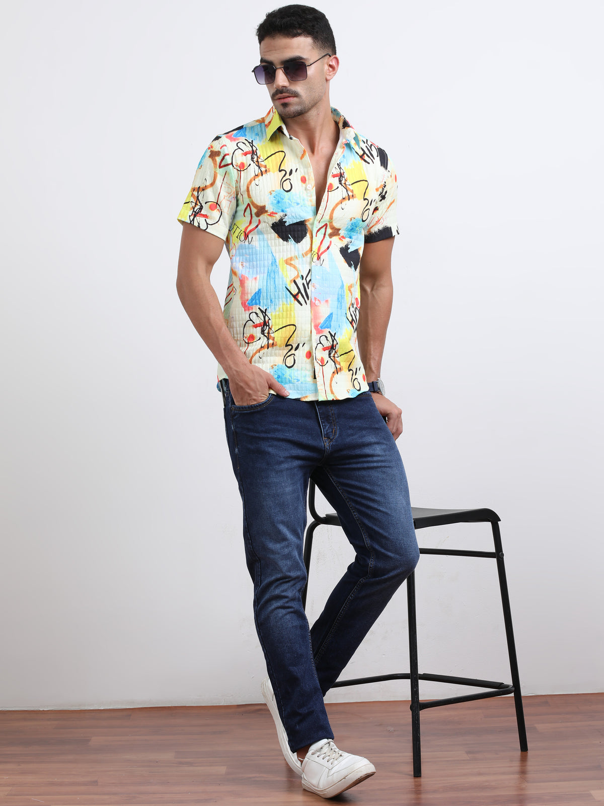 Multi Half Sleeve Poly Cotton Digital Print Shirts