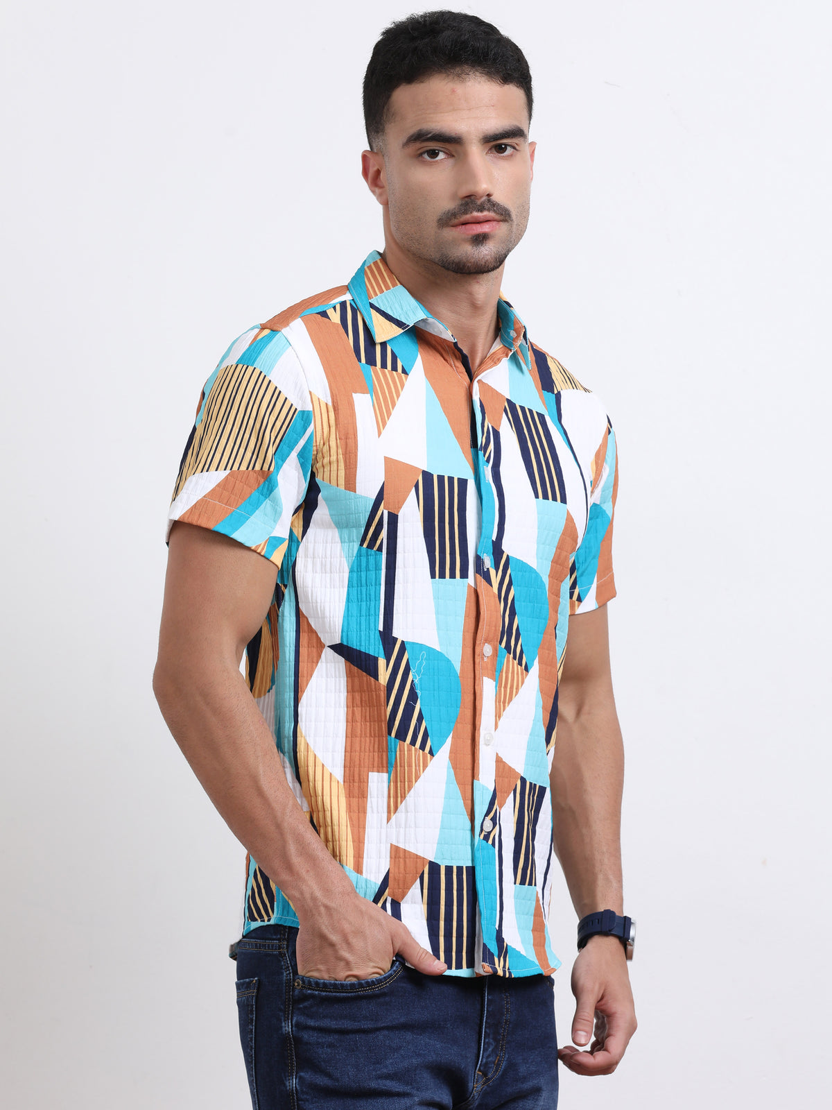 Multi Half Sleeve Poly Cotton Digital Print Shirts