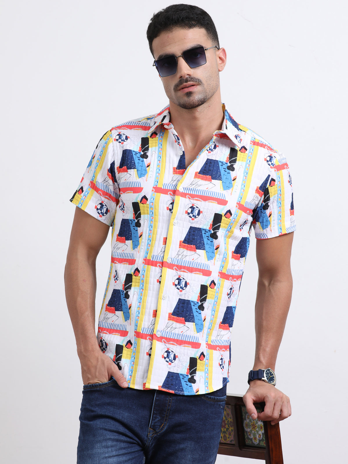 Multi Half Sleeve Poly Cotton Digital Print Shirts