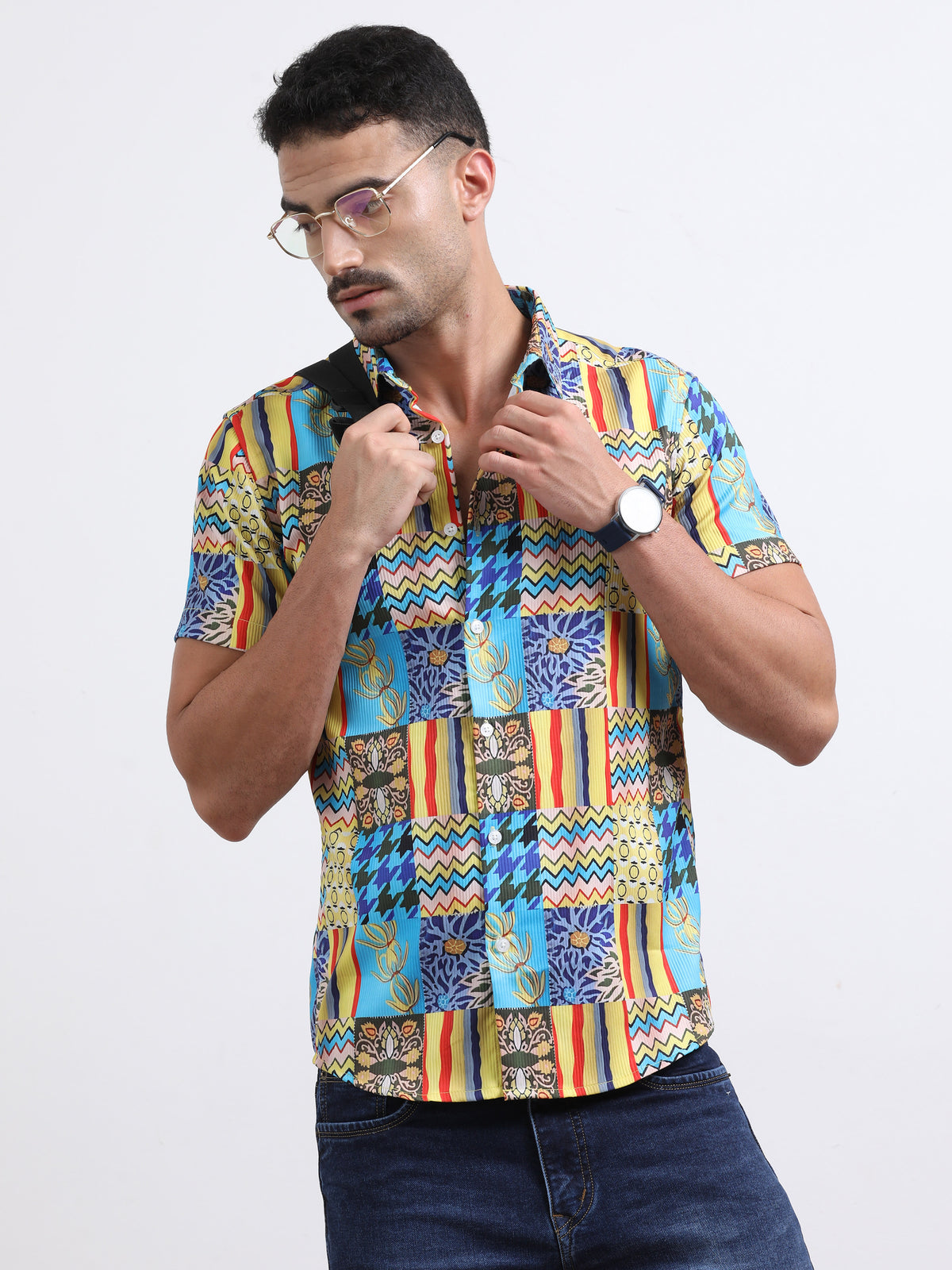 Multi Half Sleeve Poly Cotton Digital Print Shirts