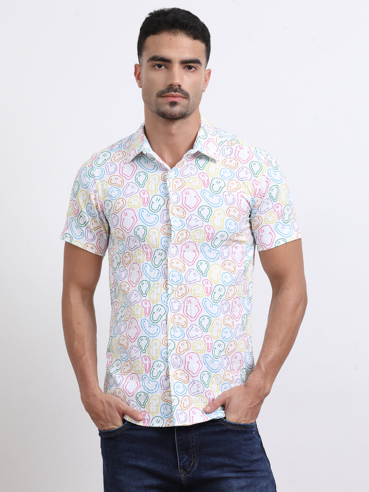 Multi Half Sleeve Poly Cotton Digital Print Shirts