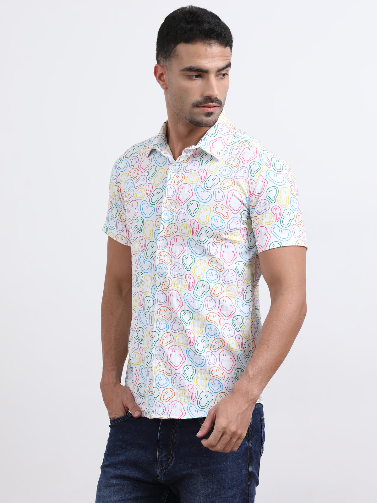 Multi Half Sleeve Poly Cotton Digital Print Shirts