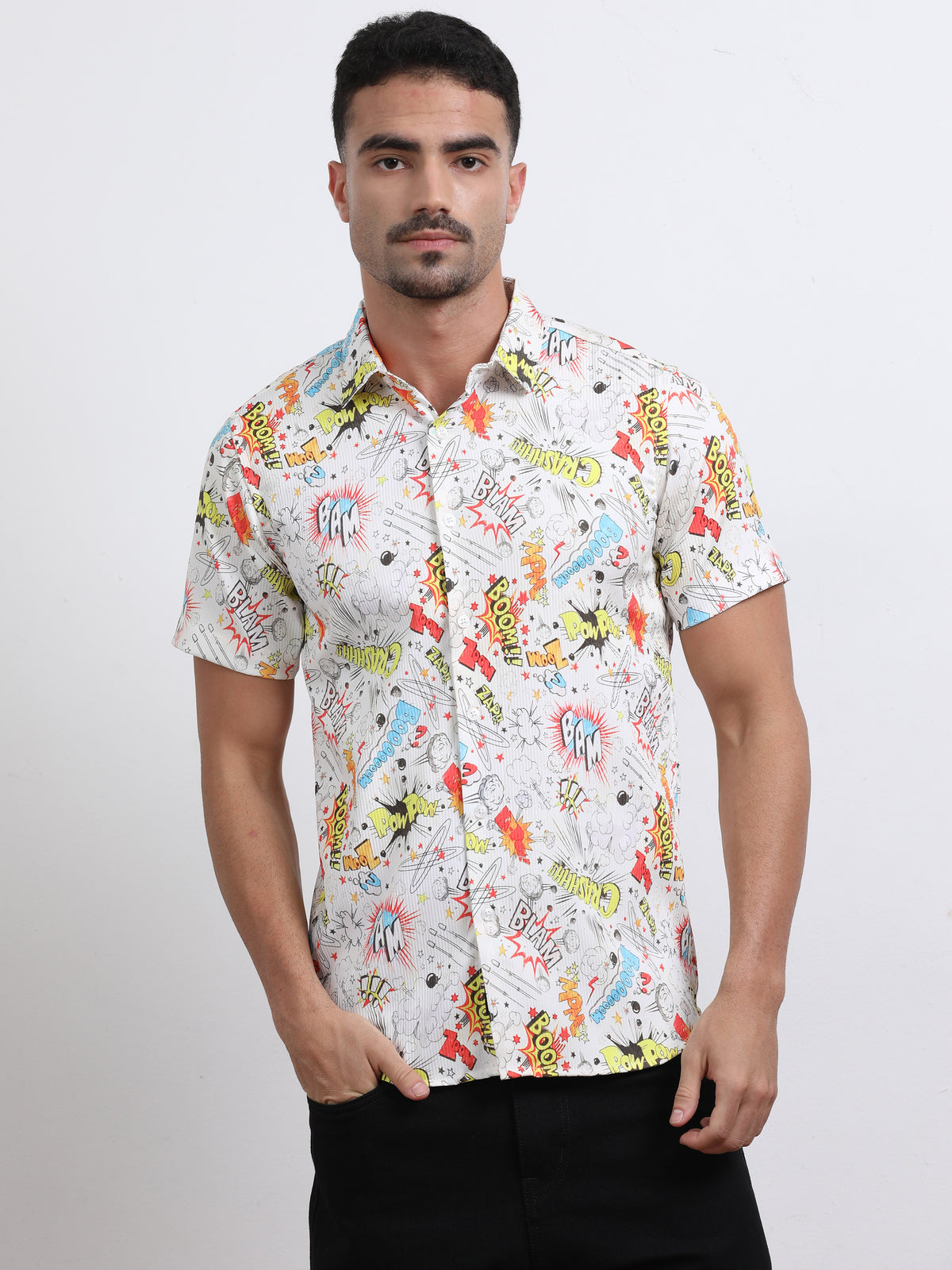 Multi Half Sleeve Poly Cotton Digital Print Shirts