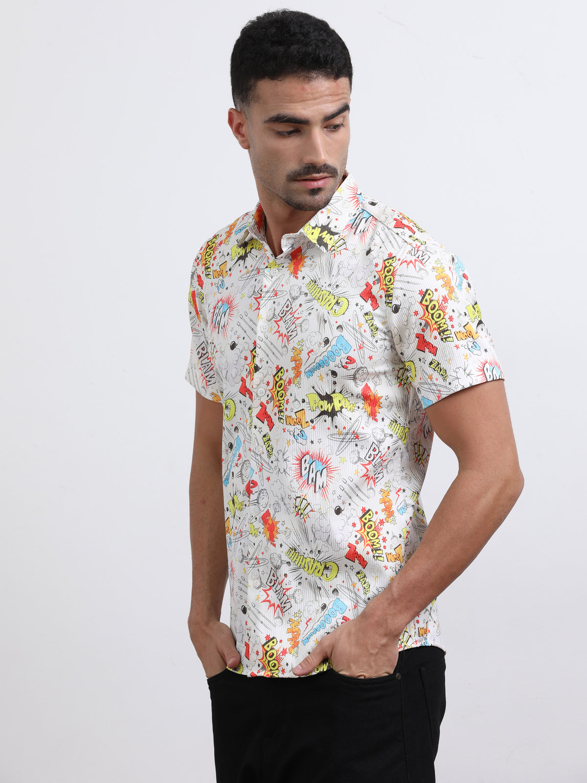 Multi Half Sleeve Poly Cotton Digital Print Shirts