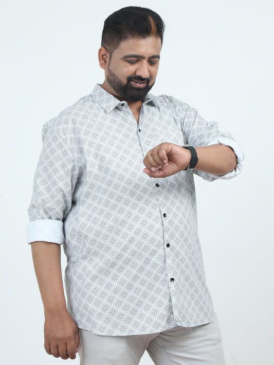 Grey & White Printed Plus Size Shirt