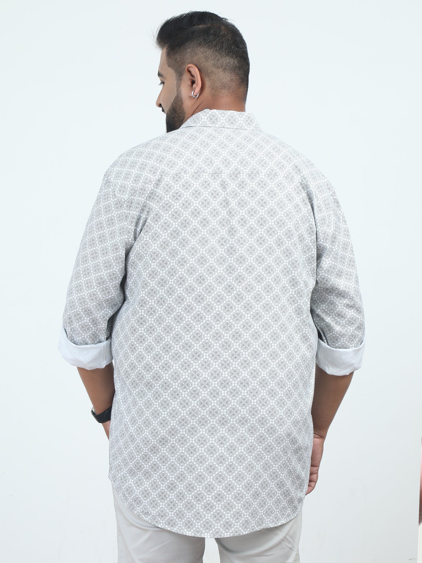 Grey & White Printed Plus Size Shirt