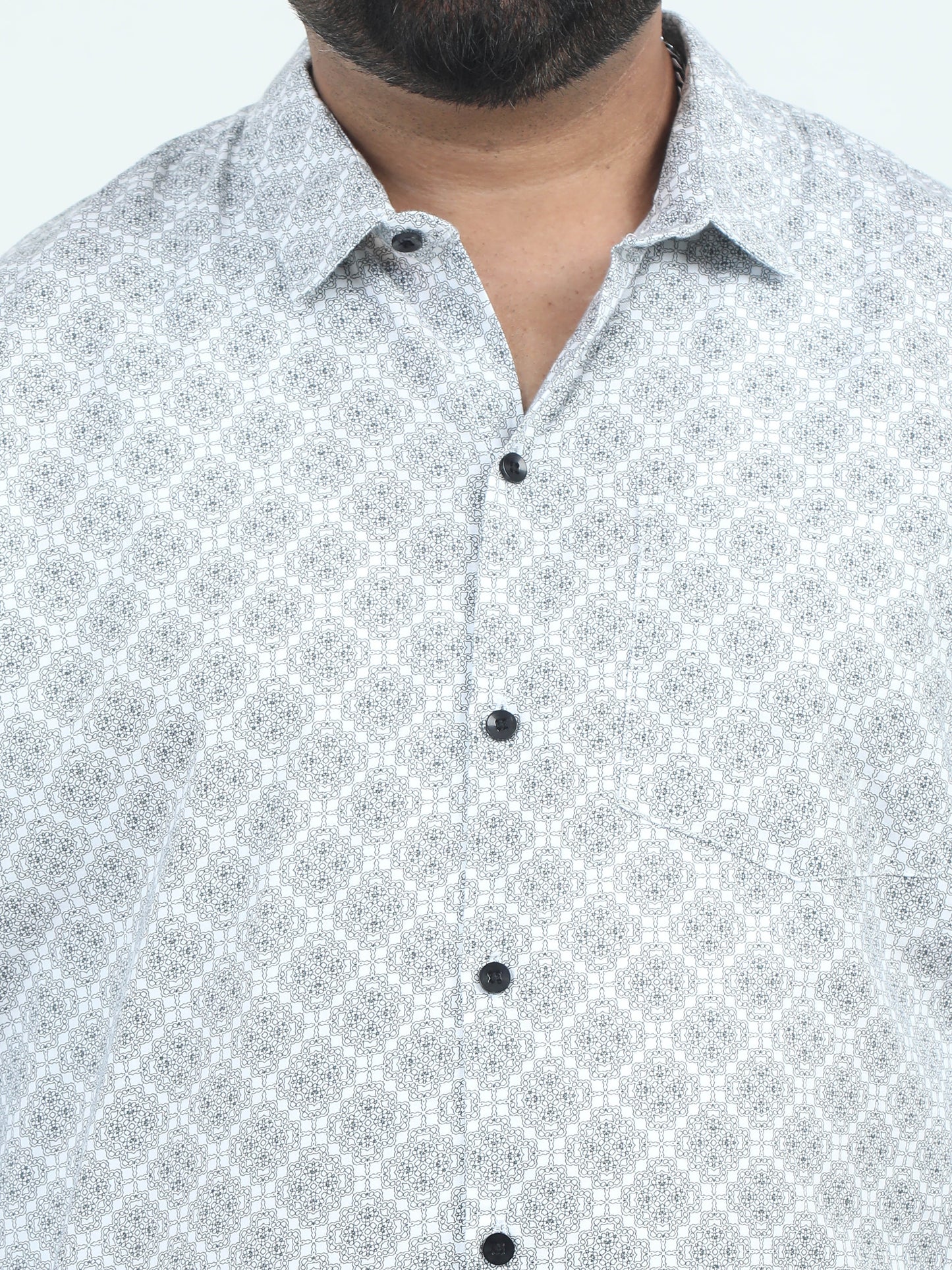 Grey & White Printed Plus Size Shirt