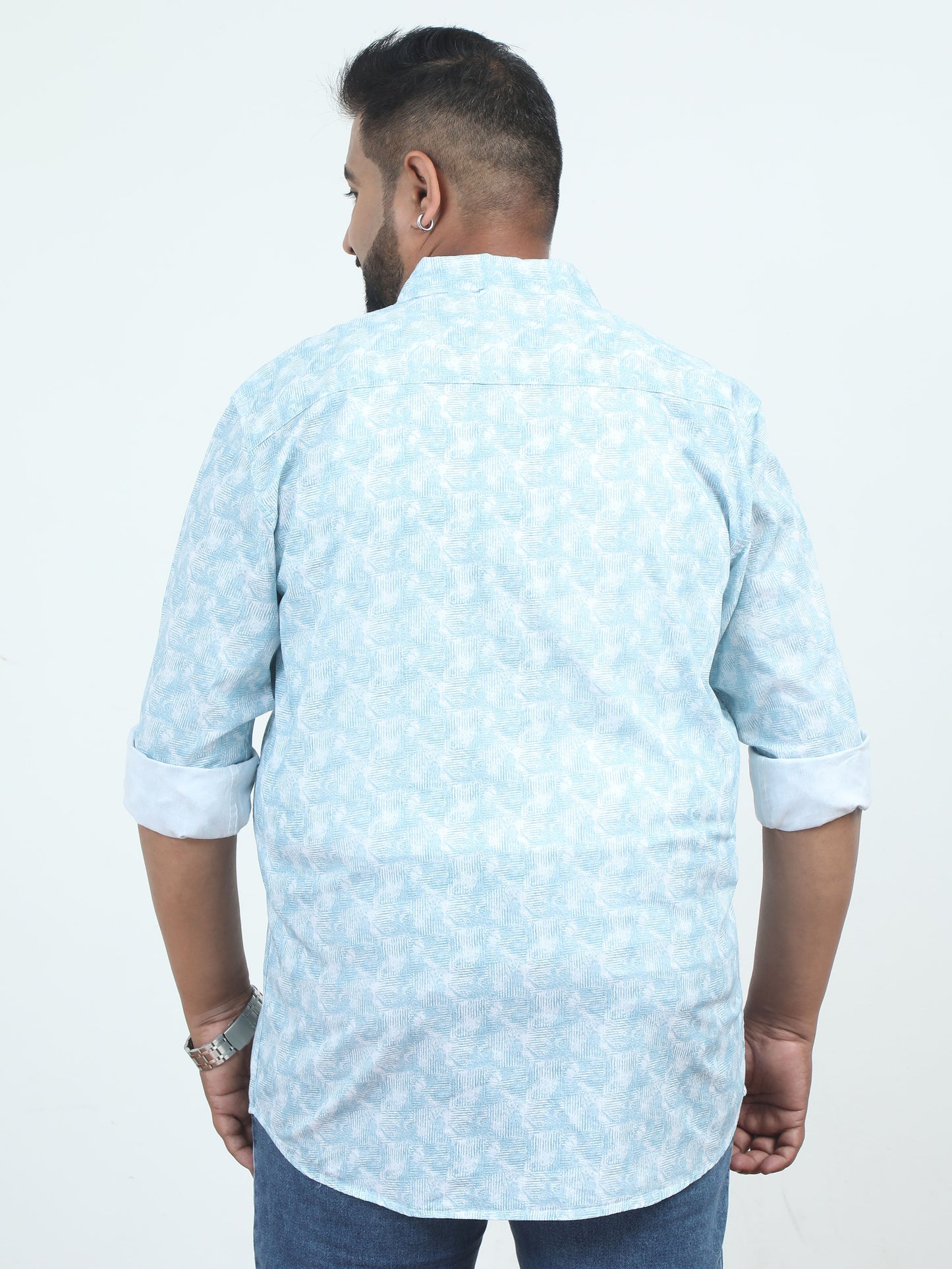 Sky Blue Printed Plus Size Shirt