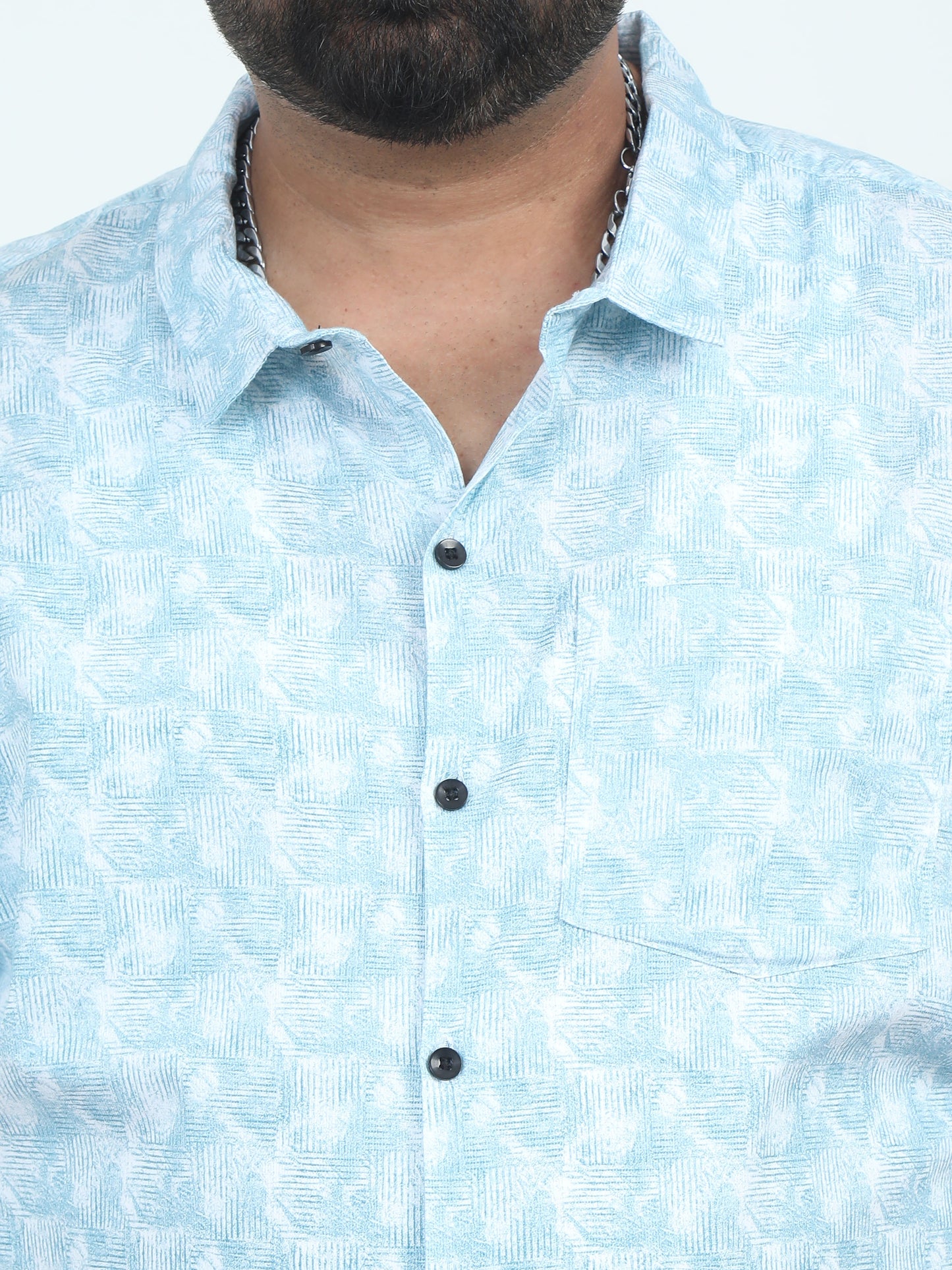 Sky Blue Printed Plus Size Shirt