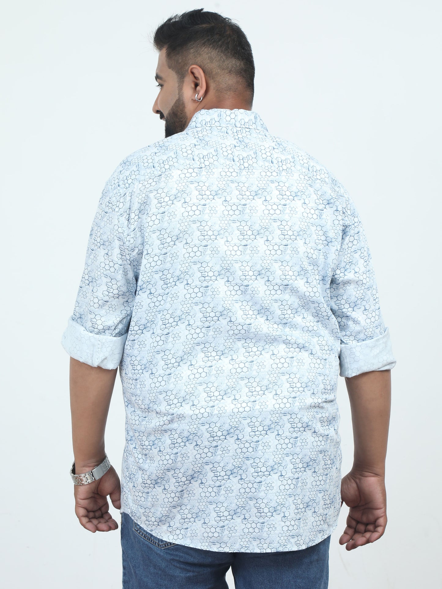 Grey and White Printed Plus Size Shirt