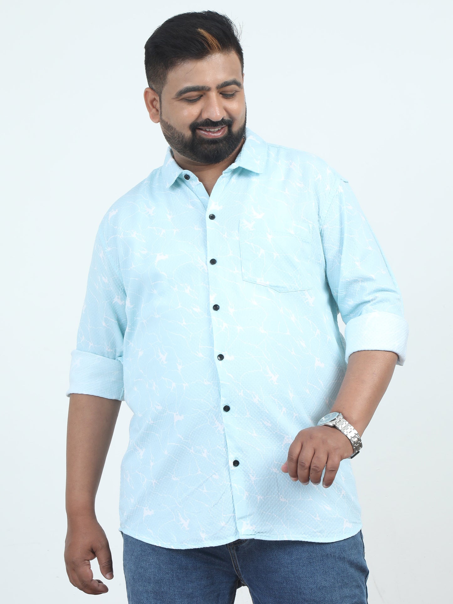 Light Sky Blue Printed Plus Size Shirt