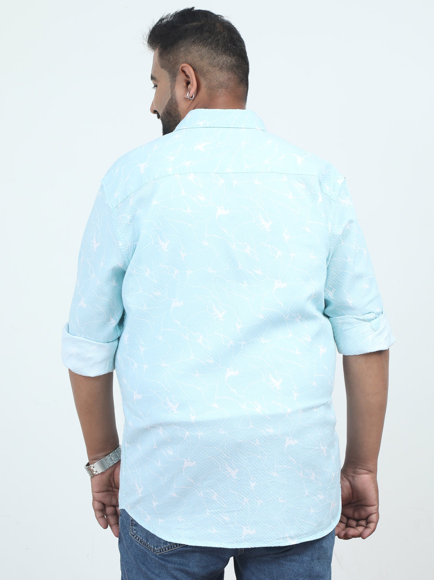 Light Sky Blue Printed Plus Size Shirt