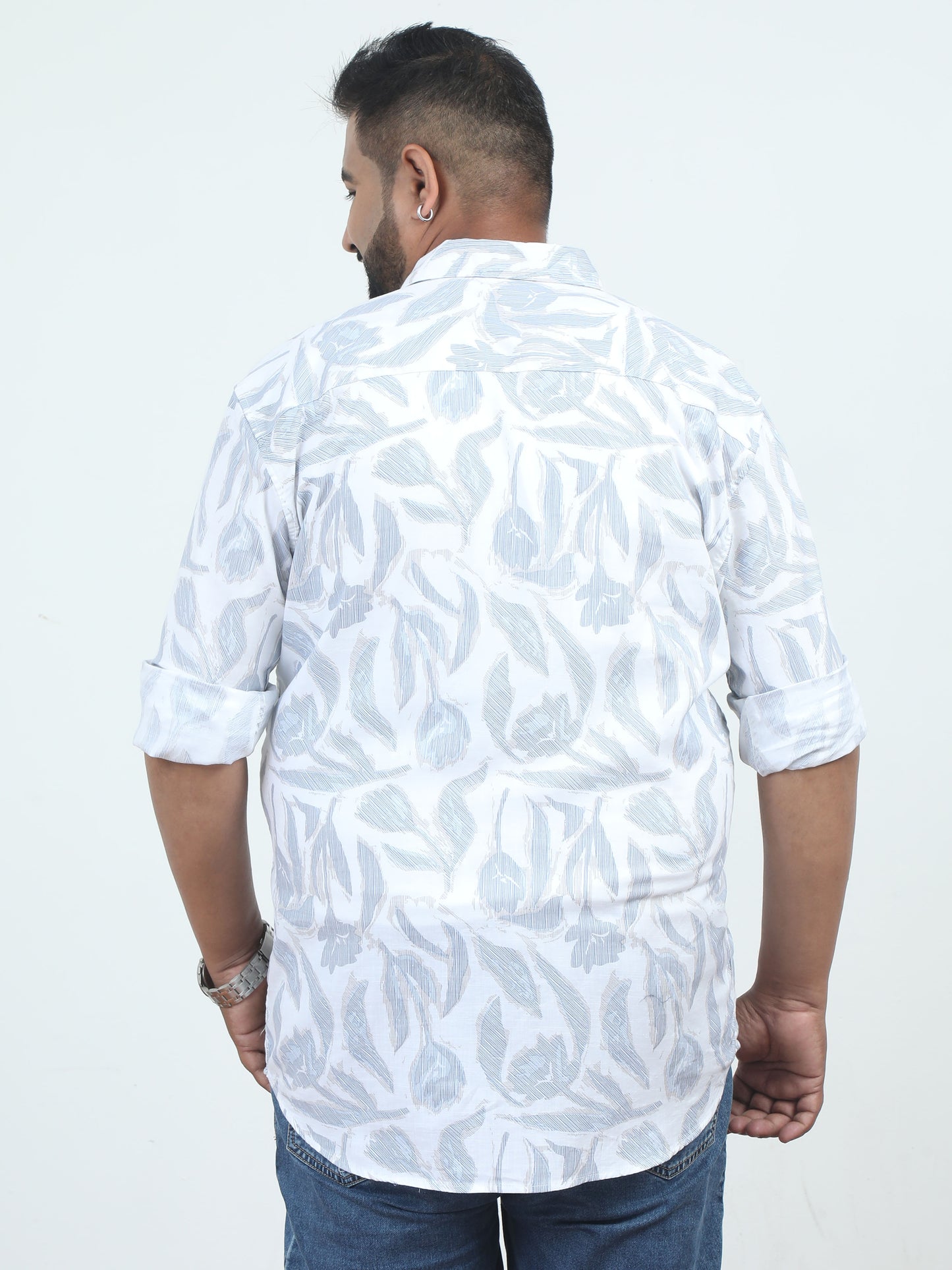 White & Lavender Floral Printed Plus Size Shirt