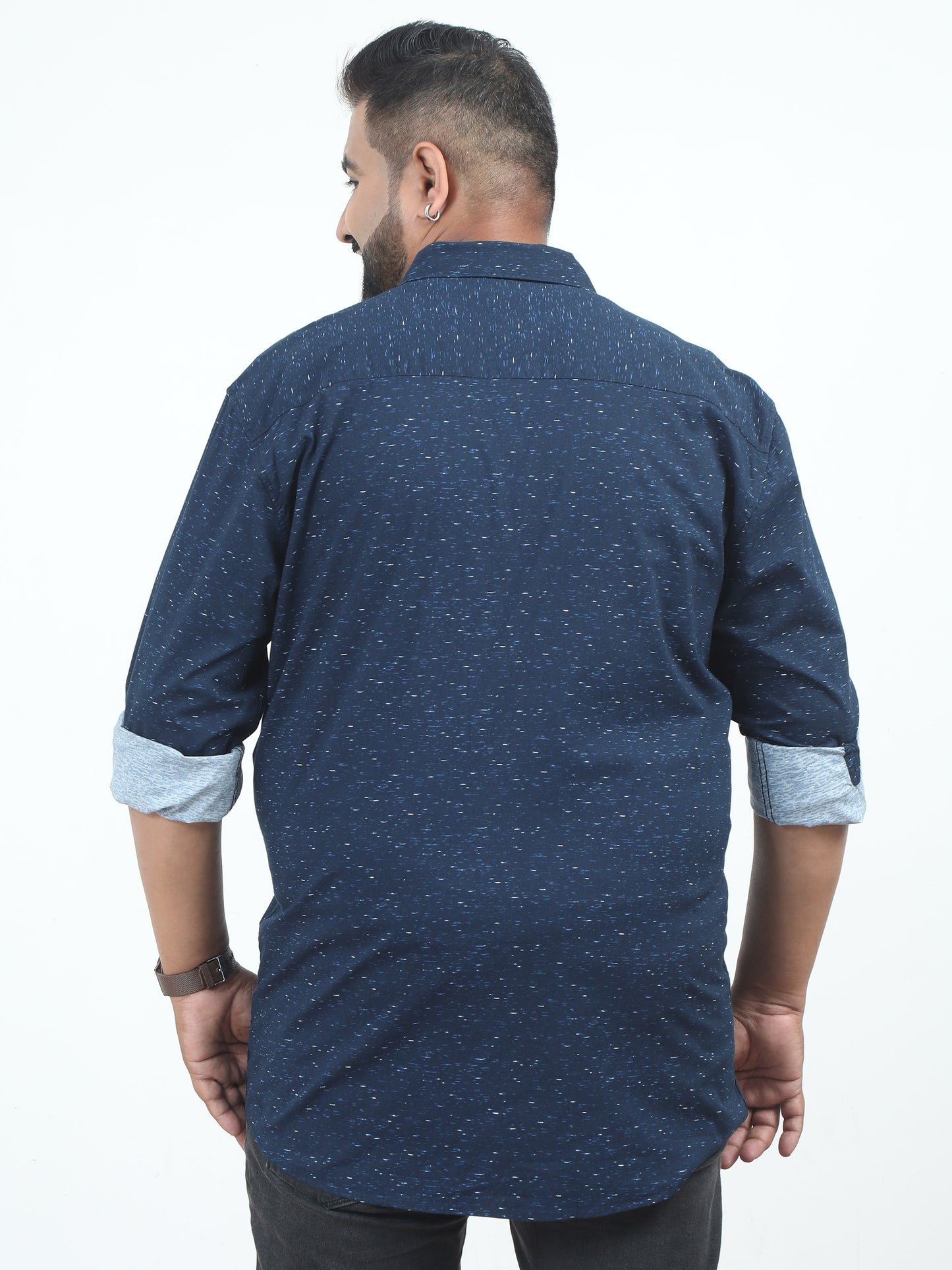 Navy Blue Printed Plus Size Shirt