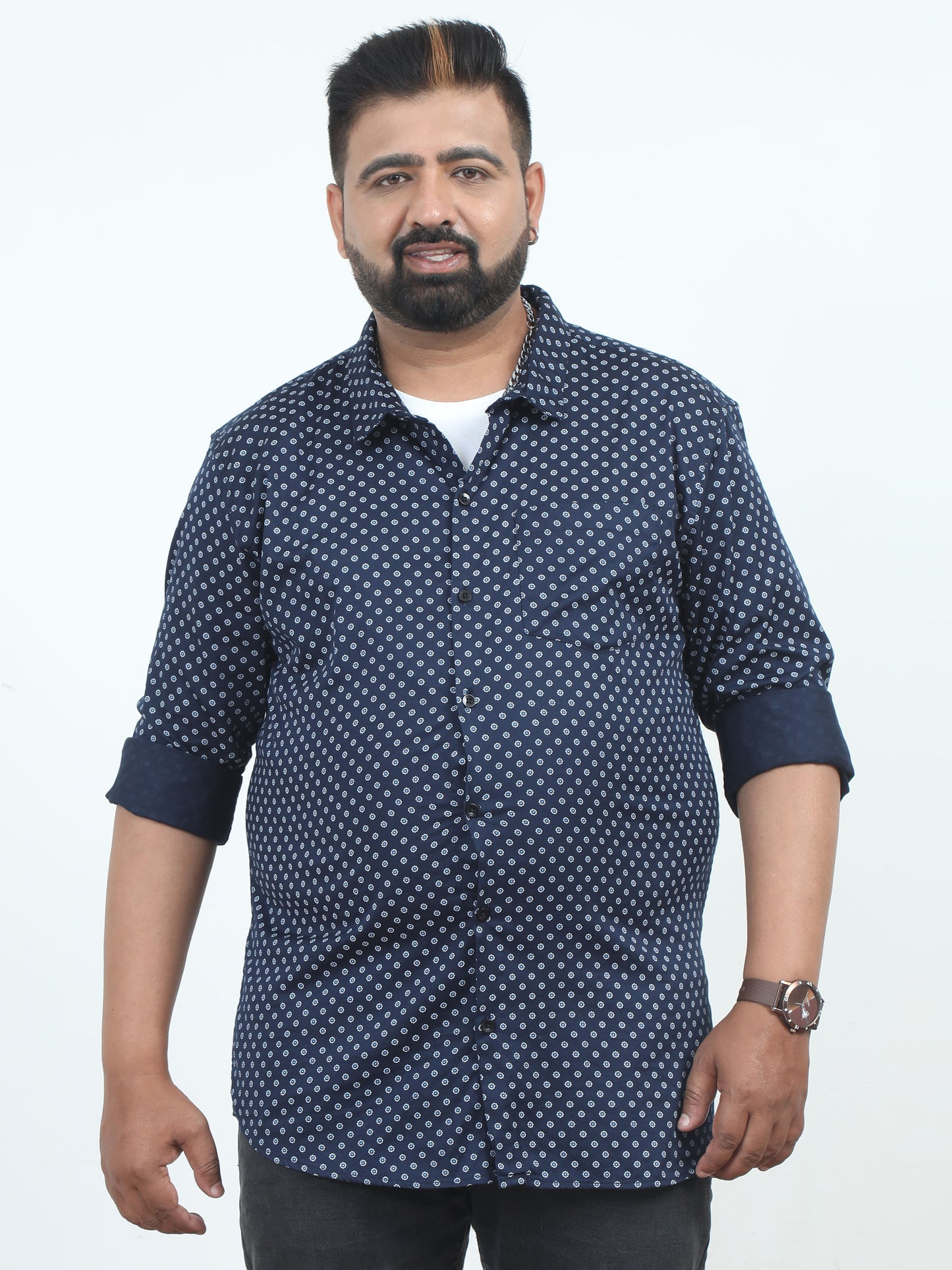 Navy Printed Plus Size Shirt