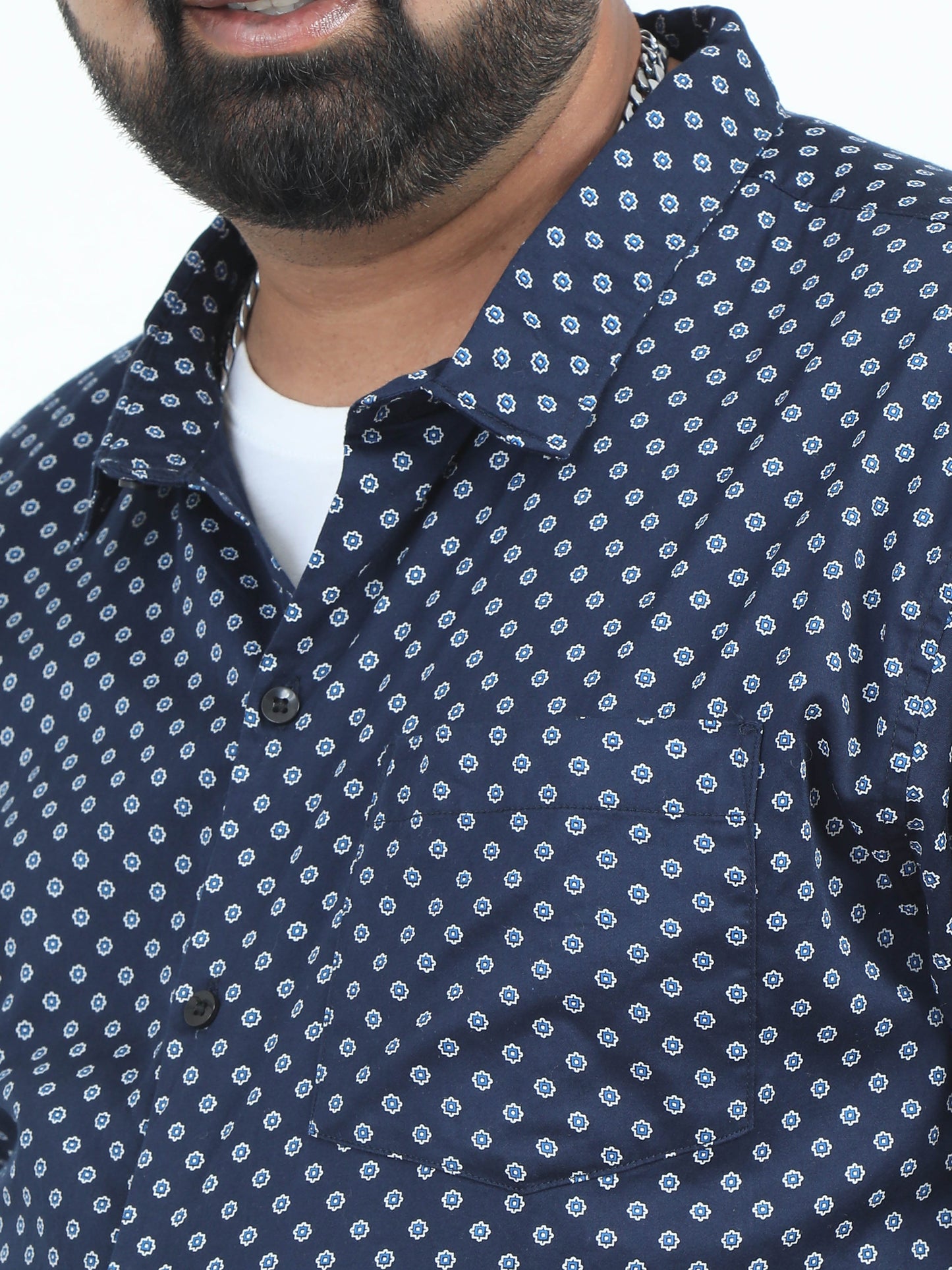 Navy Printed Plus Size Shirt