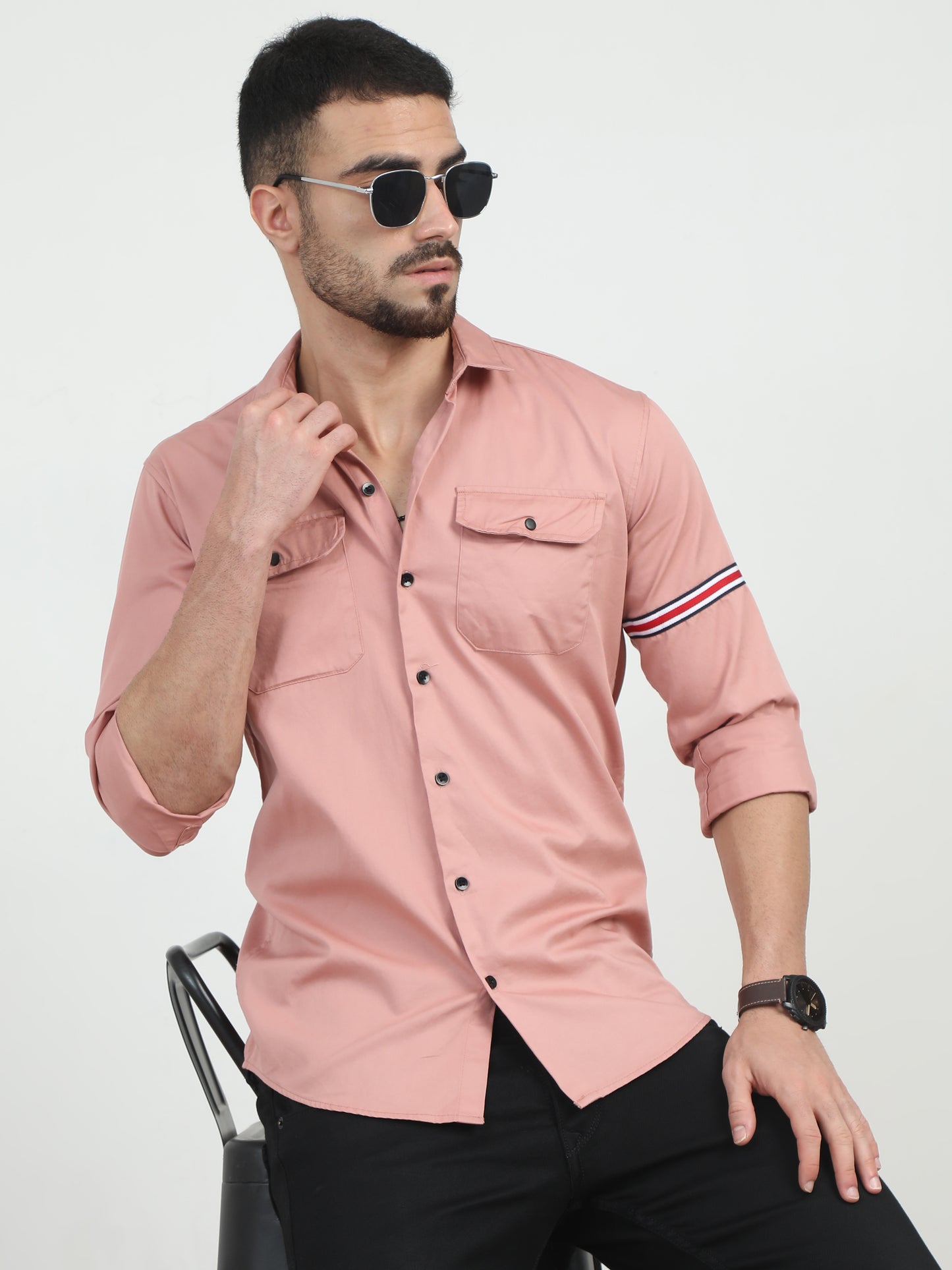  Double Pocket Solid Peach Shirt​ For Men