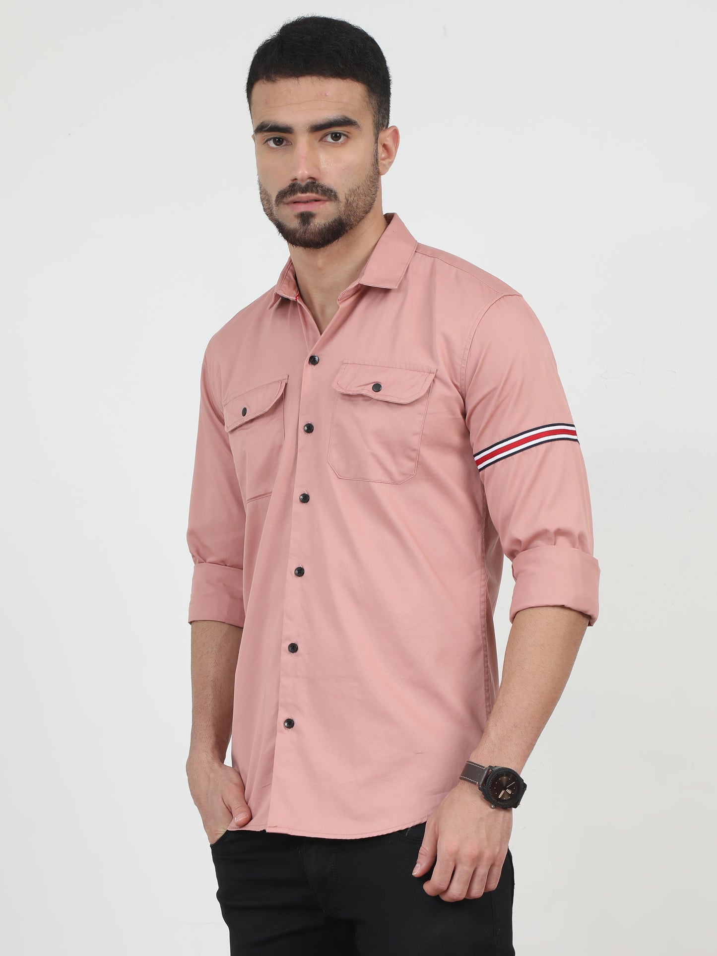  Double Pocket Solid Peach Shirt​ For Men